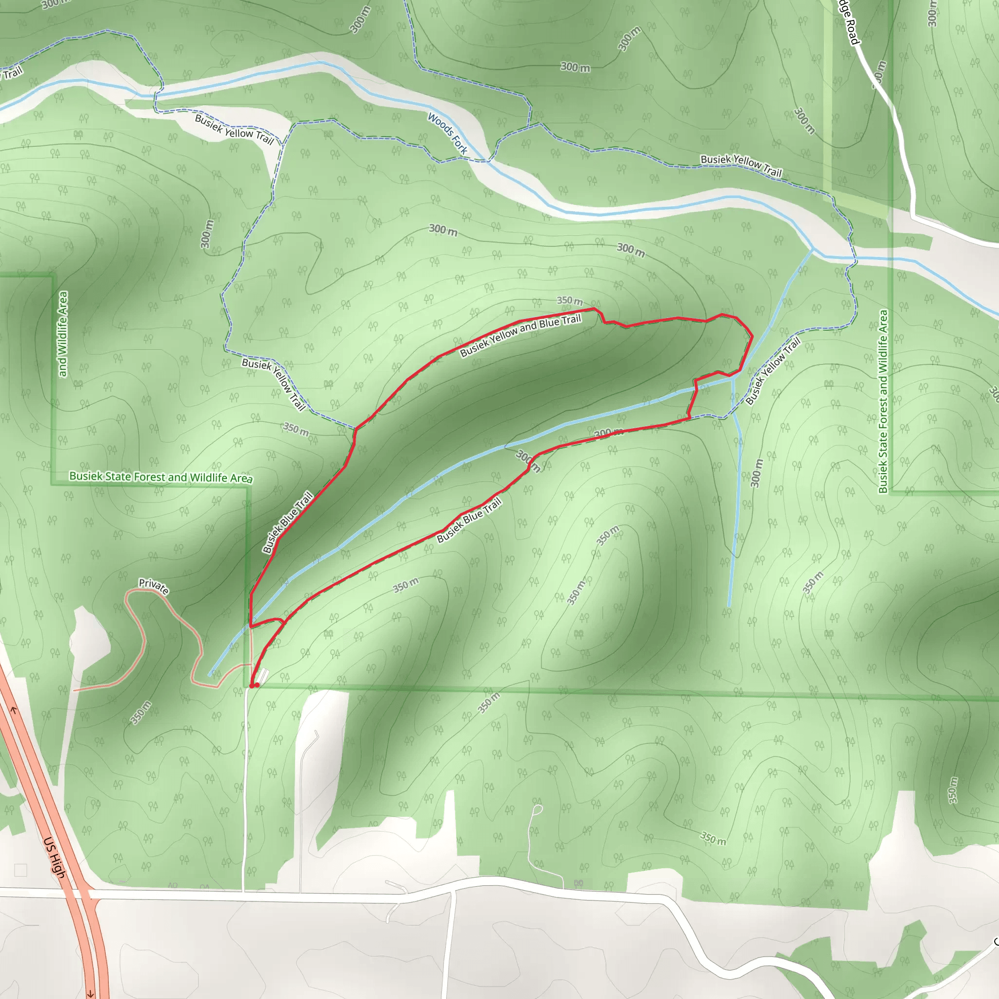 Busiek Yellow and Blue Loop Trail mobile static map