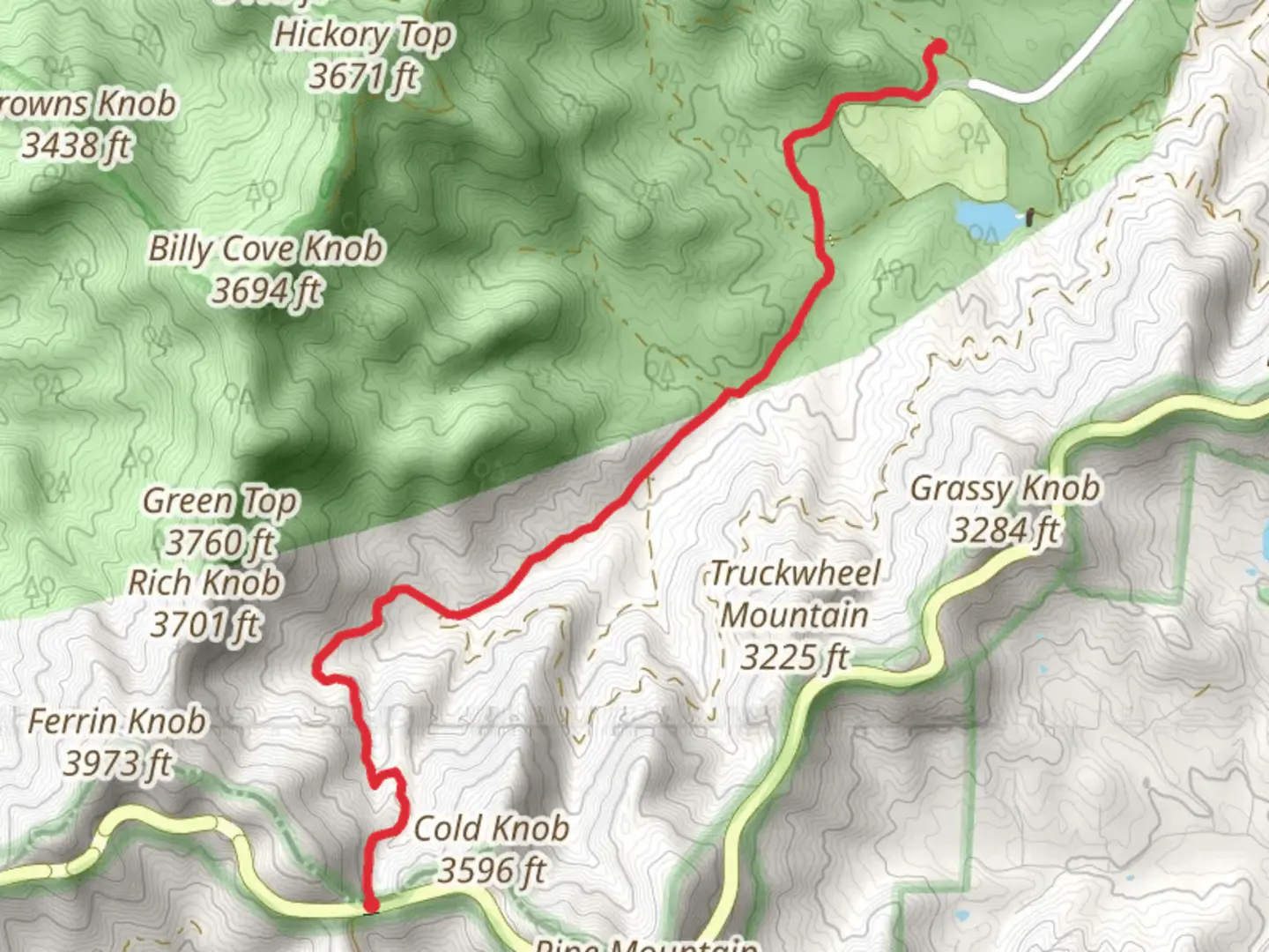 An image depicting the trail Bent Creek Gap Road and its surrounding area.