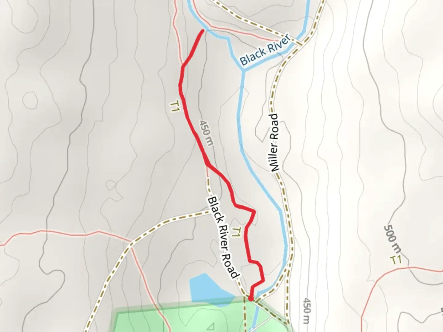 An image depicting the trail Black River Trail via Waterfalls Trail and its surrounding area.