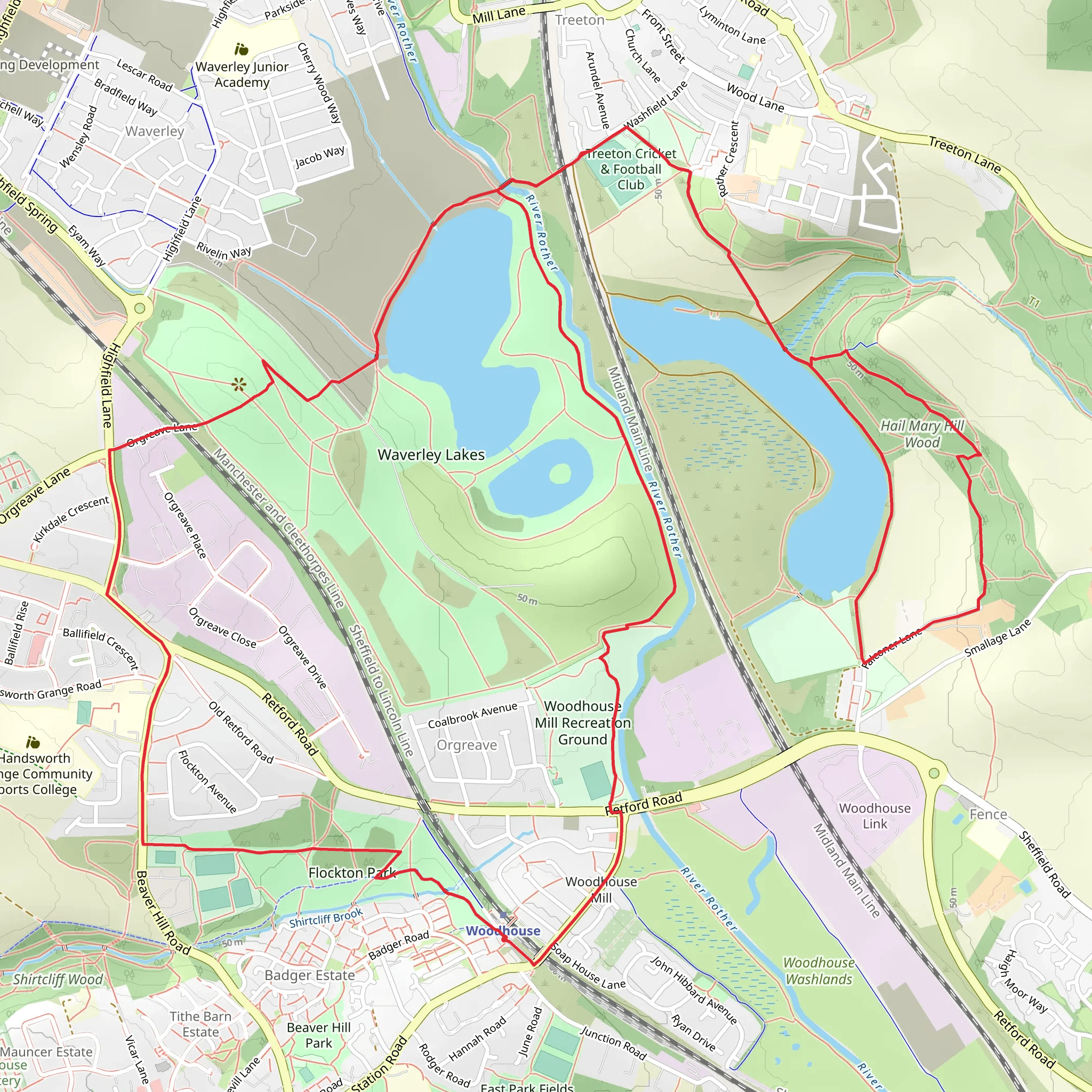 Treeton Dyke, Hail Mary Hill Wood and Waverley Country Park Loop mobile static map