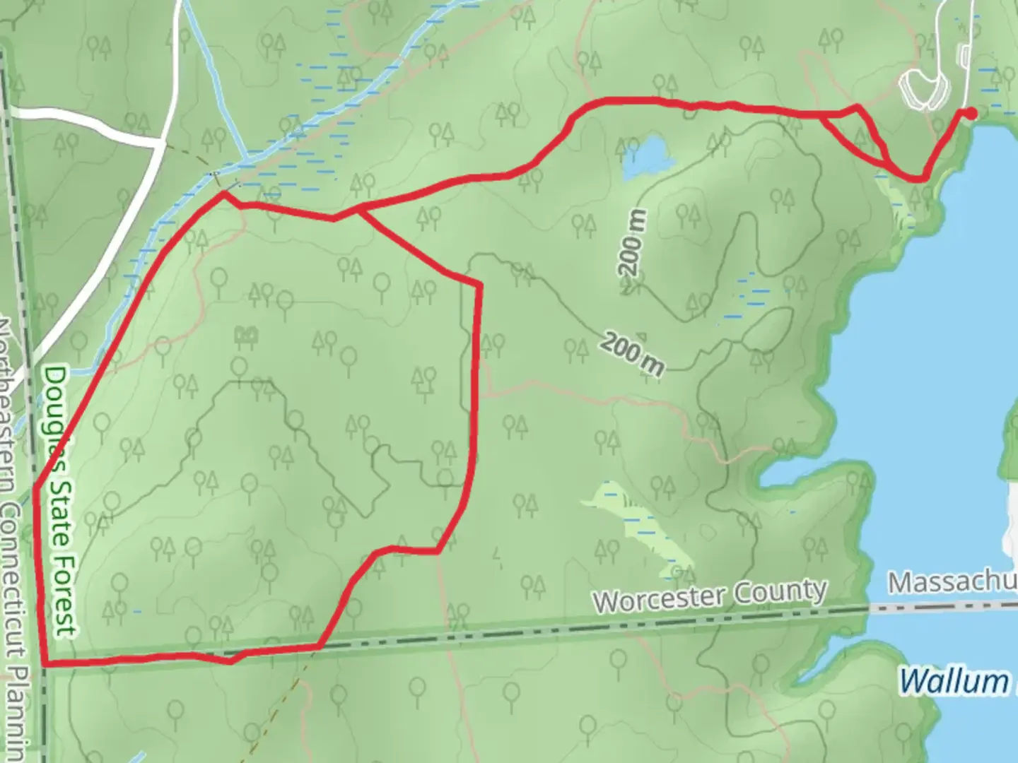 An image depicting the trail Wallum Lake West Loop and its surrounding area.