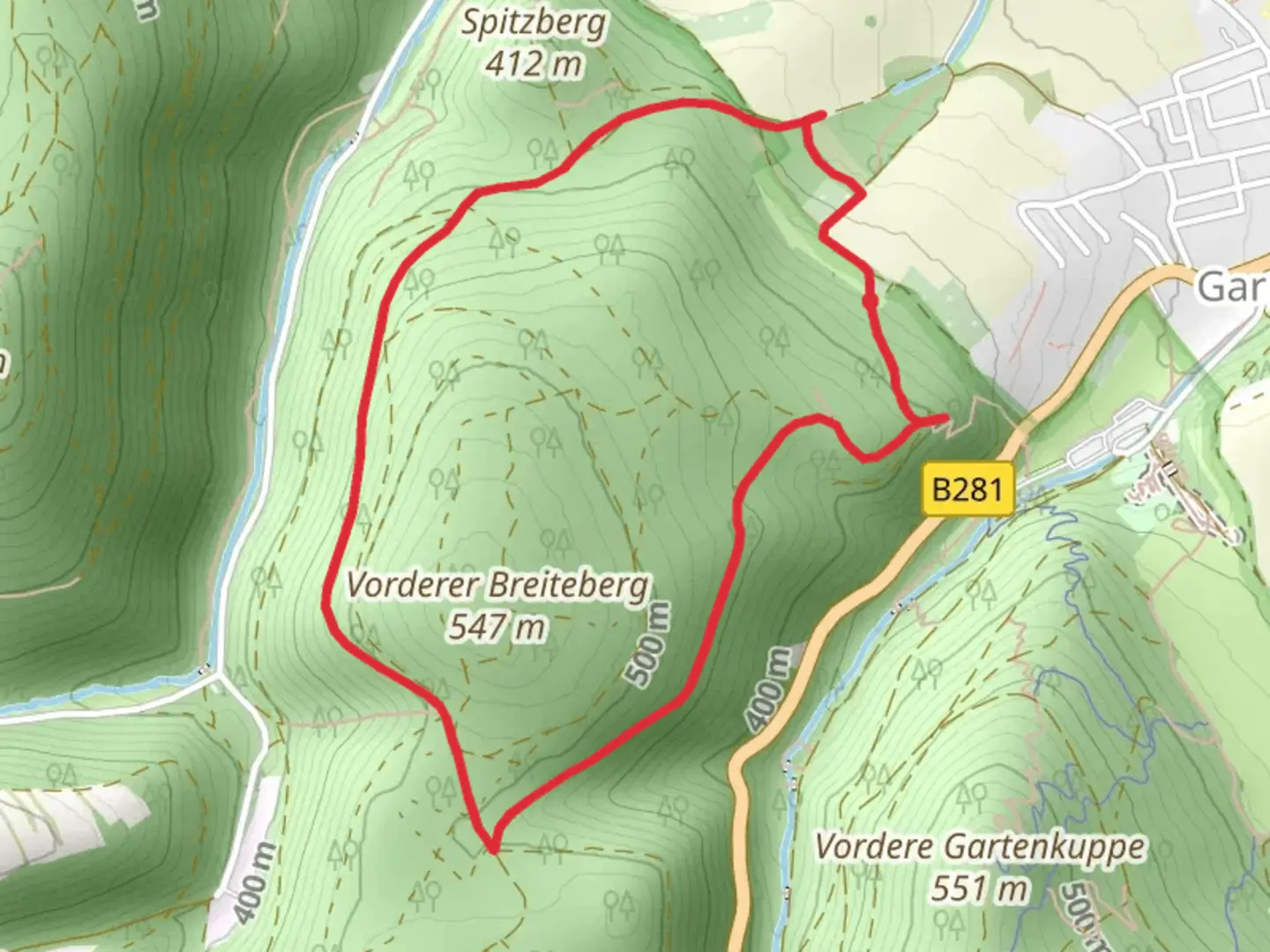 An image depicting the trail Spitzberg Rundweg Loop and its surrounding area.