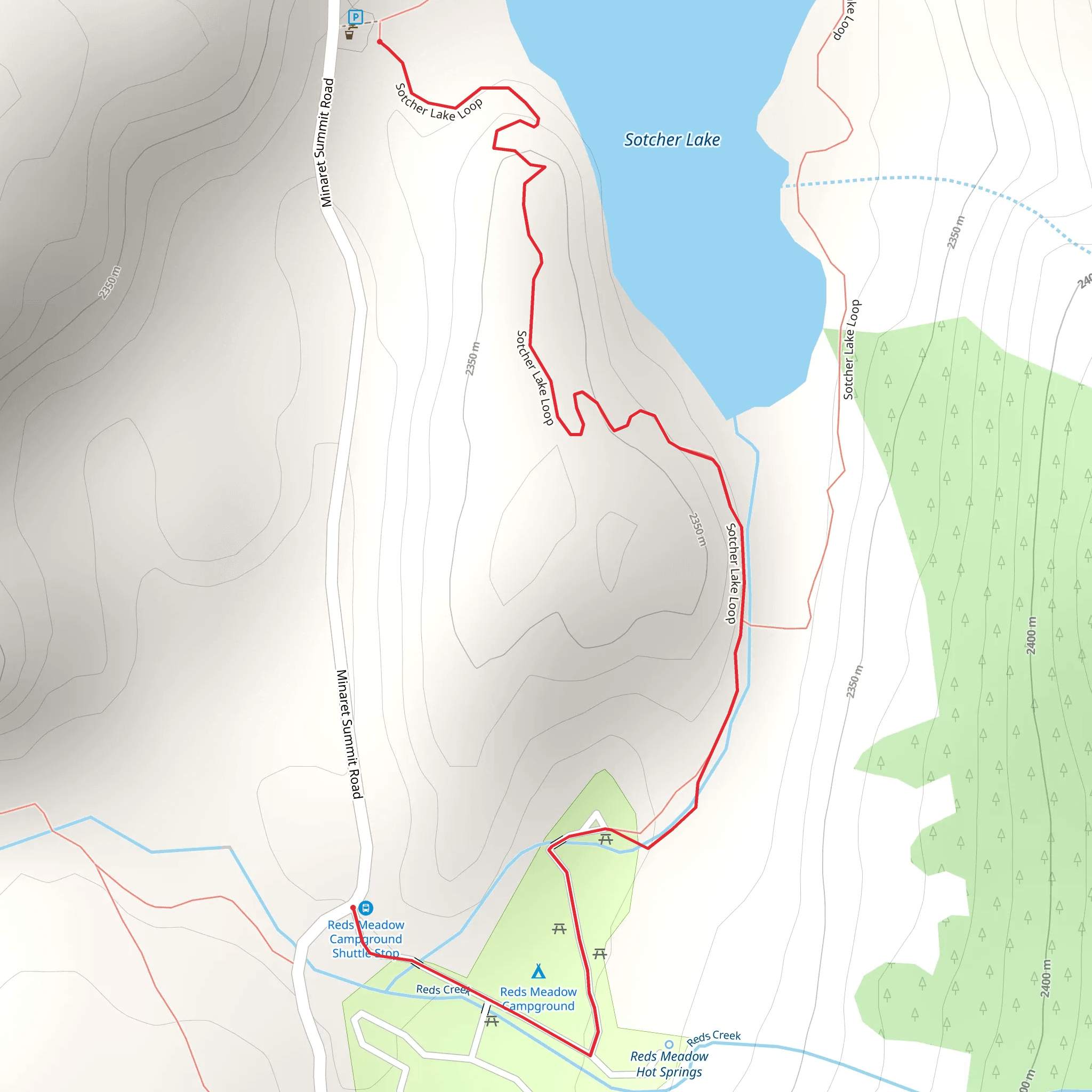 Red's Meadow Campground to Sotcher Lake Trail mobile static map