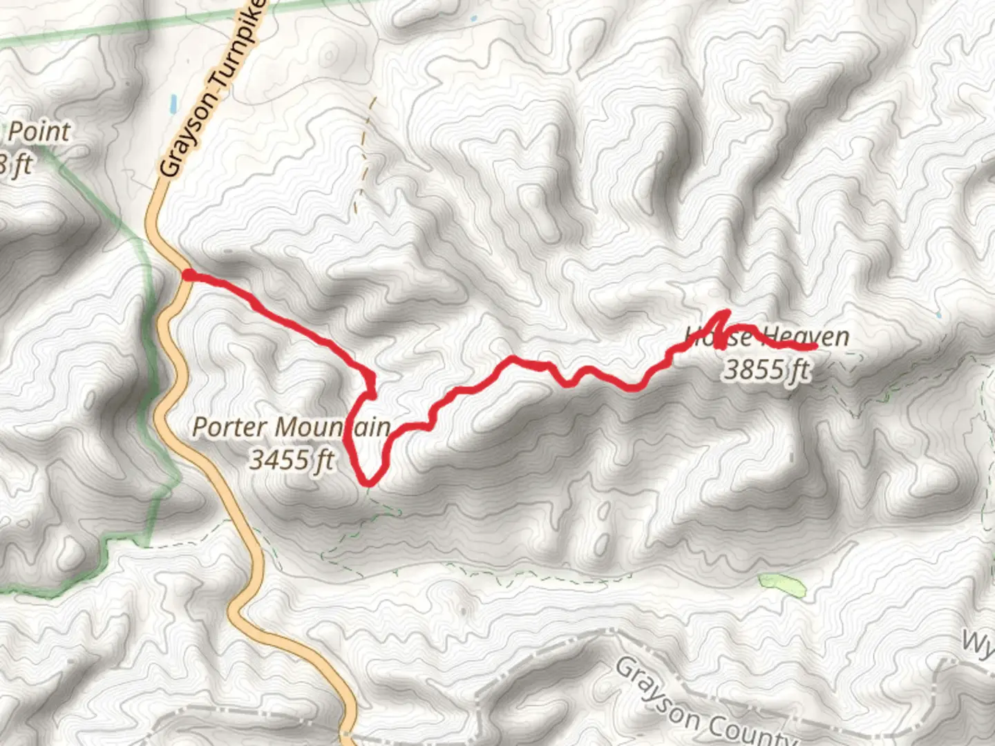 An image depicting the trail Horse Heaven from Grayson Turnpike and its surrounding area.