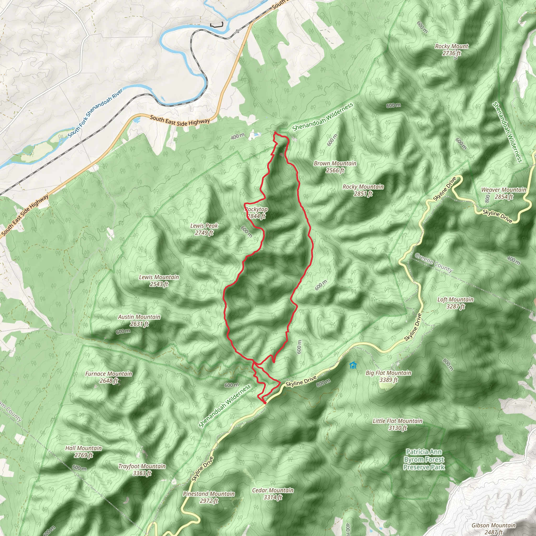 Rockytop Trail and Big Run Portal Trail mobile static map