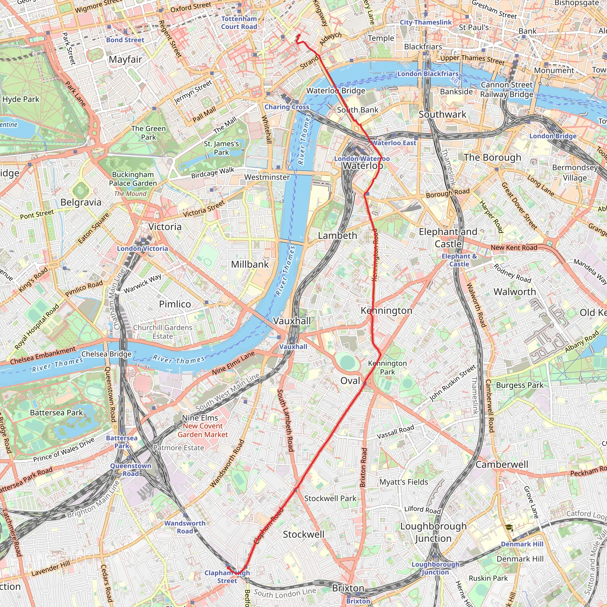 Covent Garden to Clapham High Street Walk mobile static map