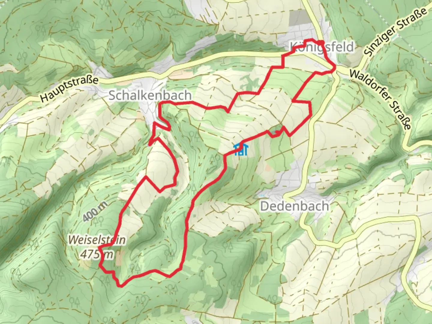 An image depicting the trail Steinerbueschelche, Schauinsland and Weiselstein via Osteifelweg and its surrounding area.