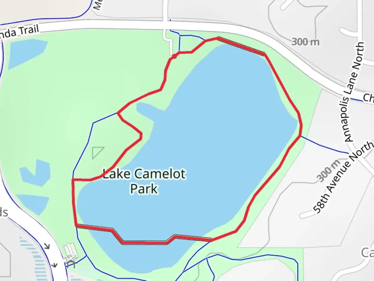 An image depicting the trail Lake Camelot Loop and its surrounding area.