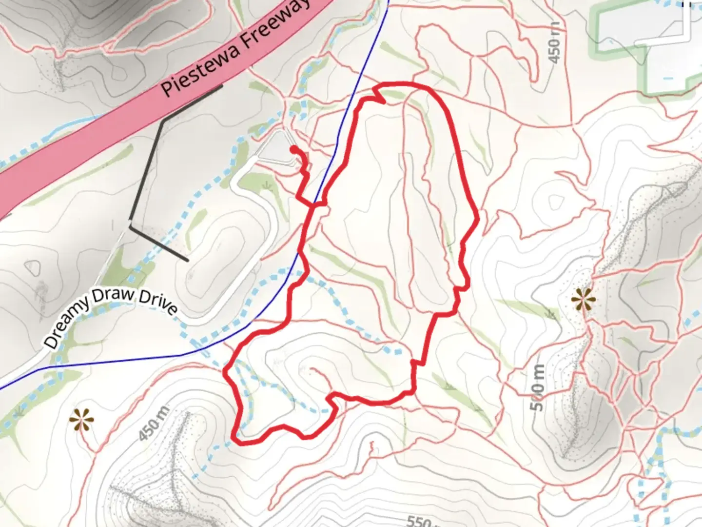 An image depicting the trail Perl Charles , Charles M Christiansen and Dreamy Draw Nature Loop Trail and its surrounding area.