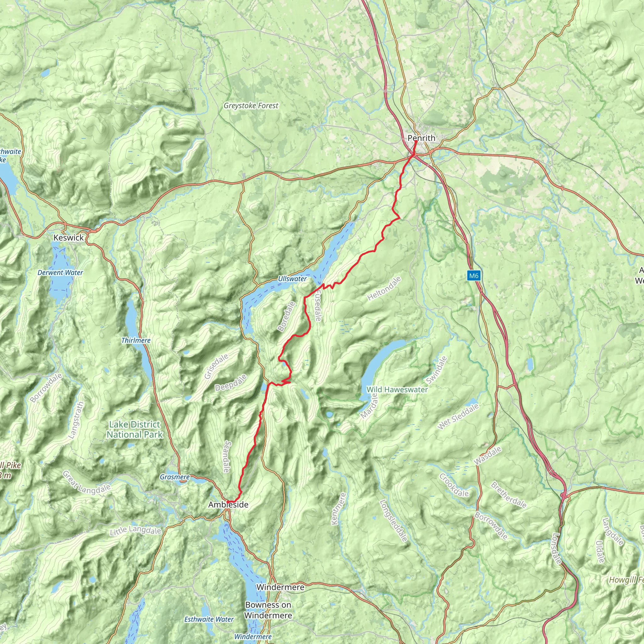 Ambleside to Penrith North Lakes Walk mobile static map