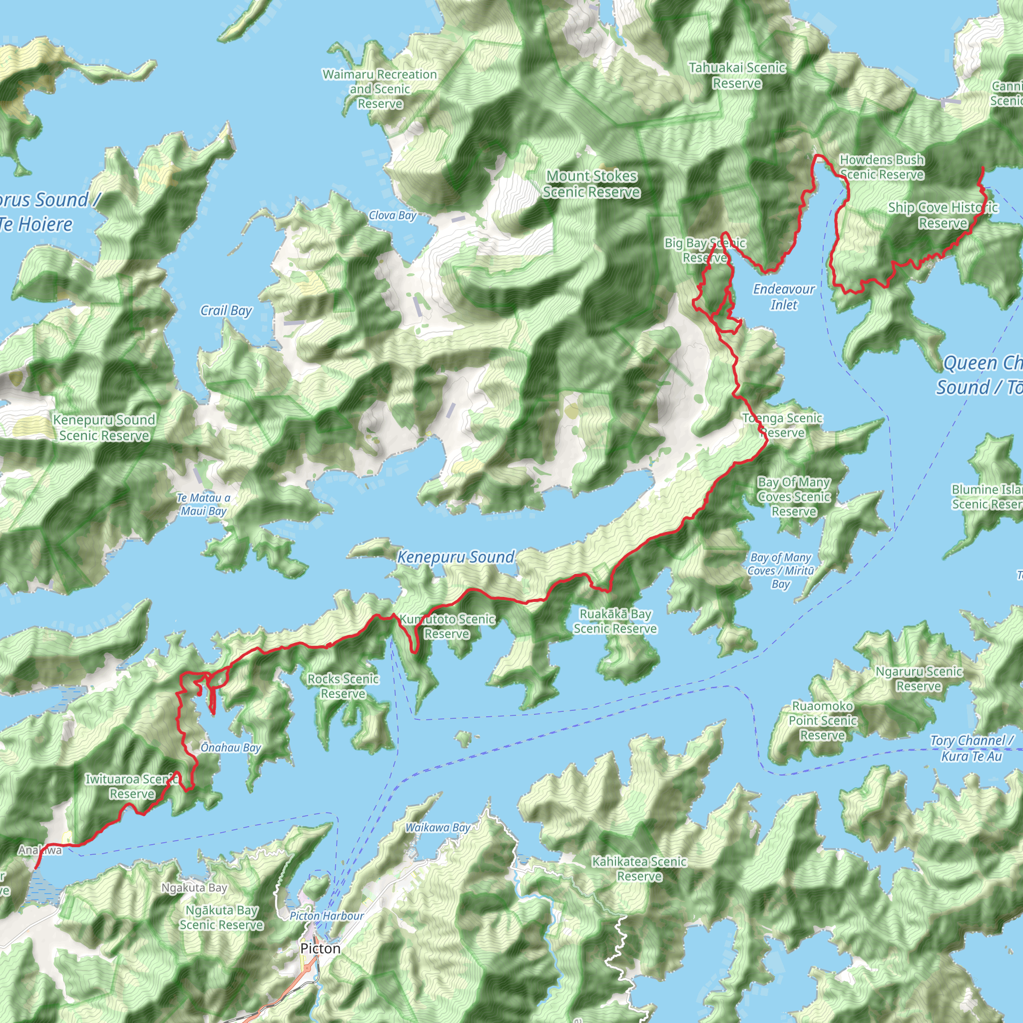 Queen Charlotte Track mobile static map