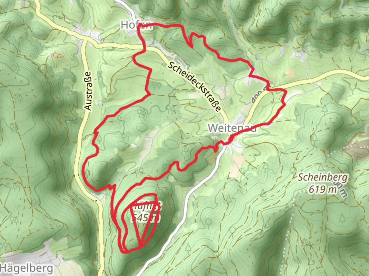 An image depicting the trail Haefnet Loop via Rankweg and its surrounding area.