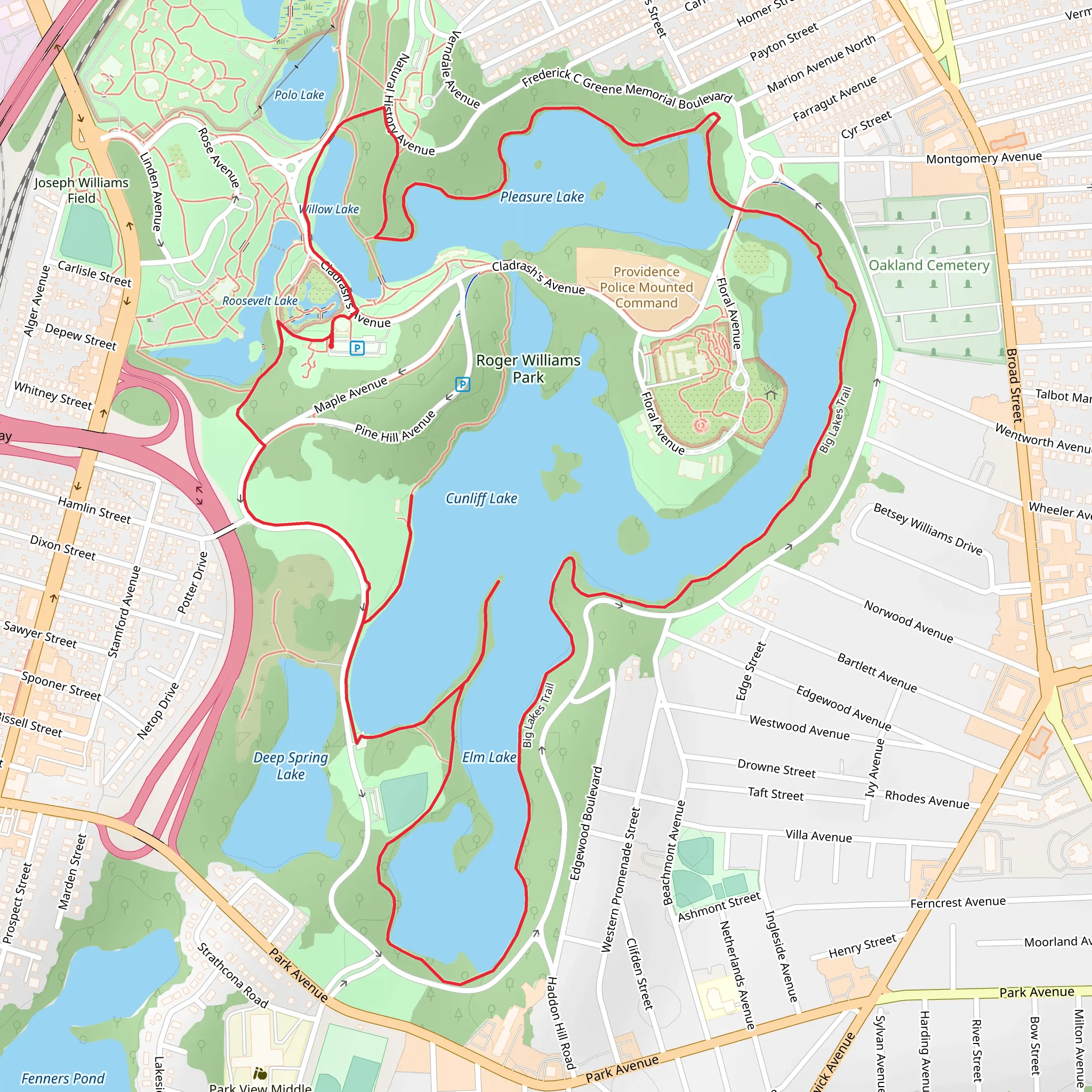 Cunliff, Edgewood, Pleasure, Polo, Willow and Roosevelt - Big Lakes Trail mobile static map