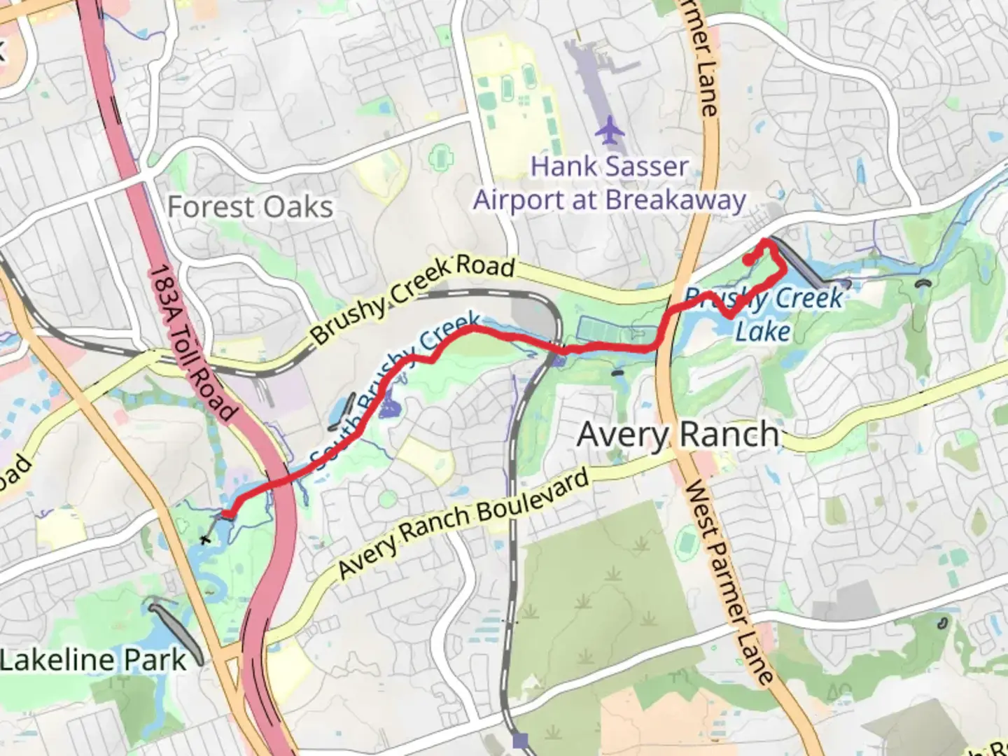 An image depicting the trail Brushy Creek Regional Park Trail and its surrounding area.