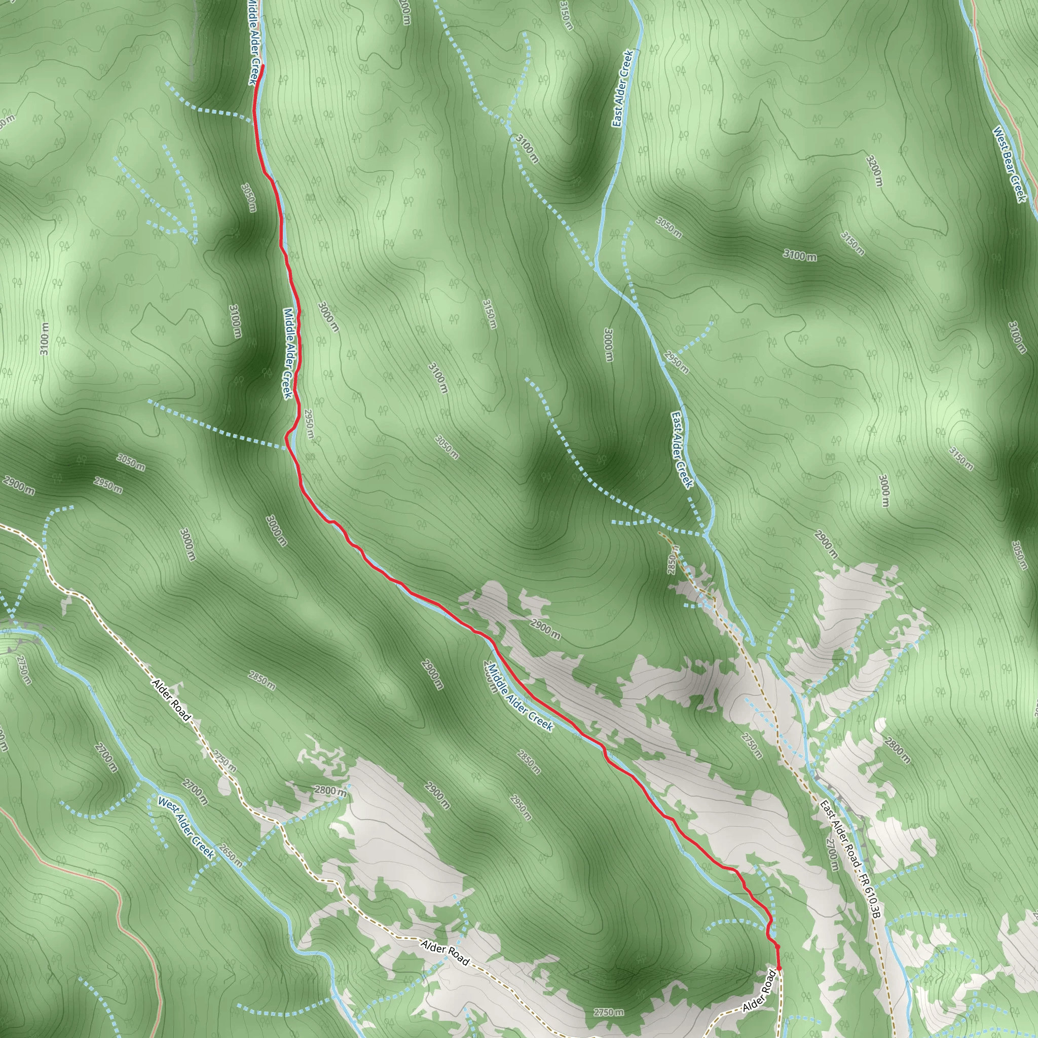 Middle Alder Creek Trail Out and Back mobile static map