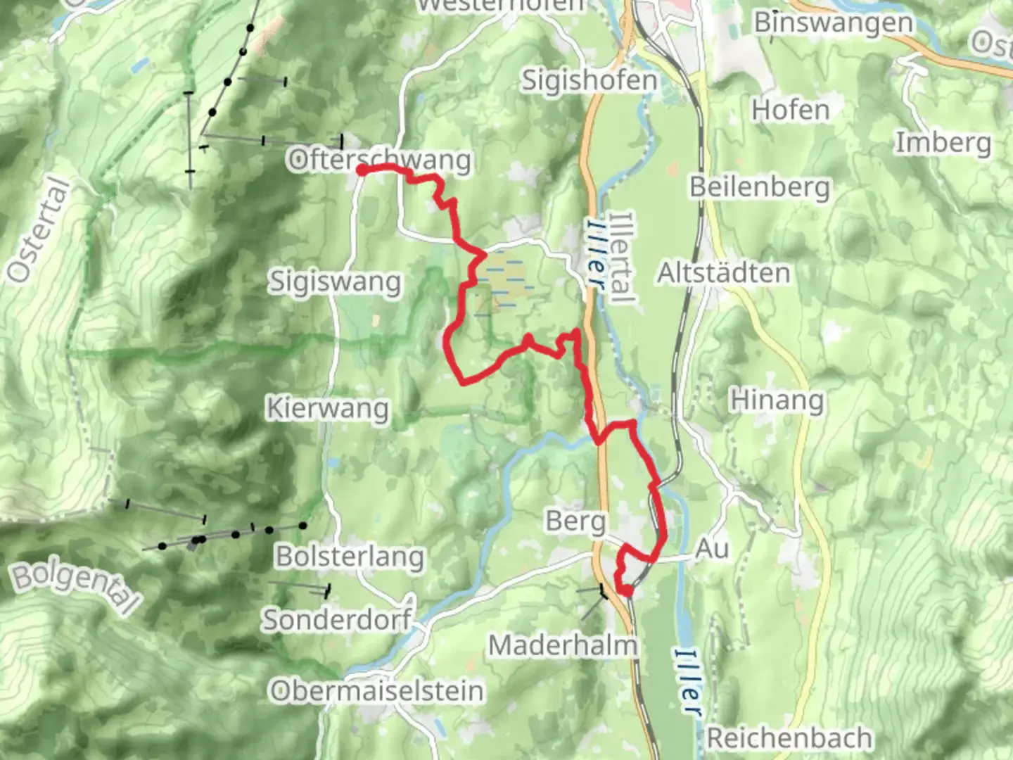 An image depicting the trail Offerschwang to Fischen via Himmelsstuermer Route and its surrounding area.