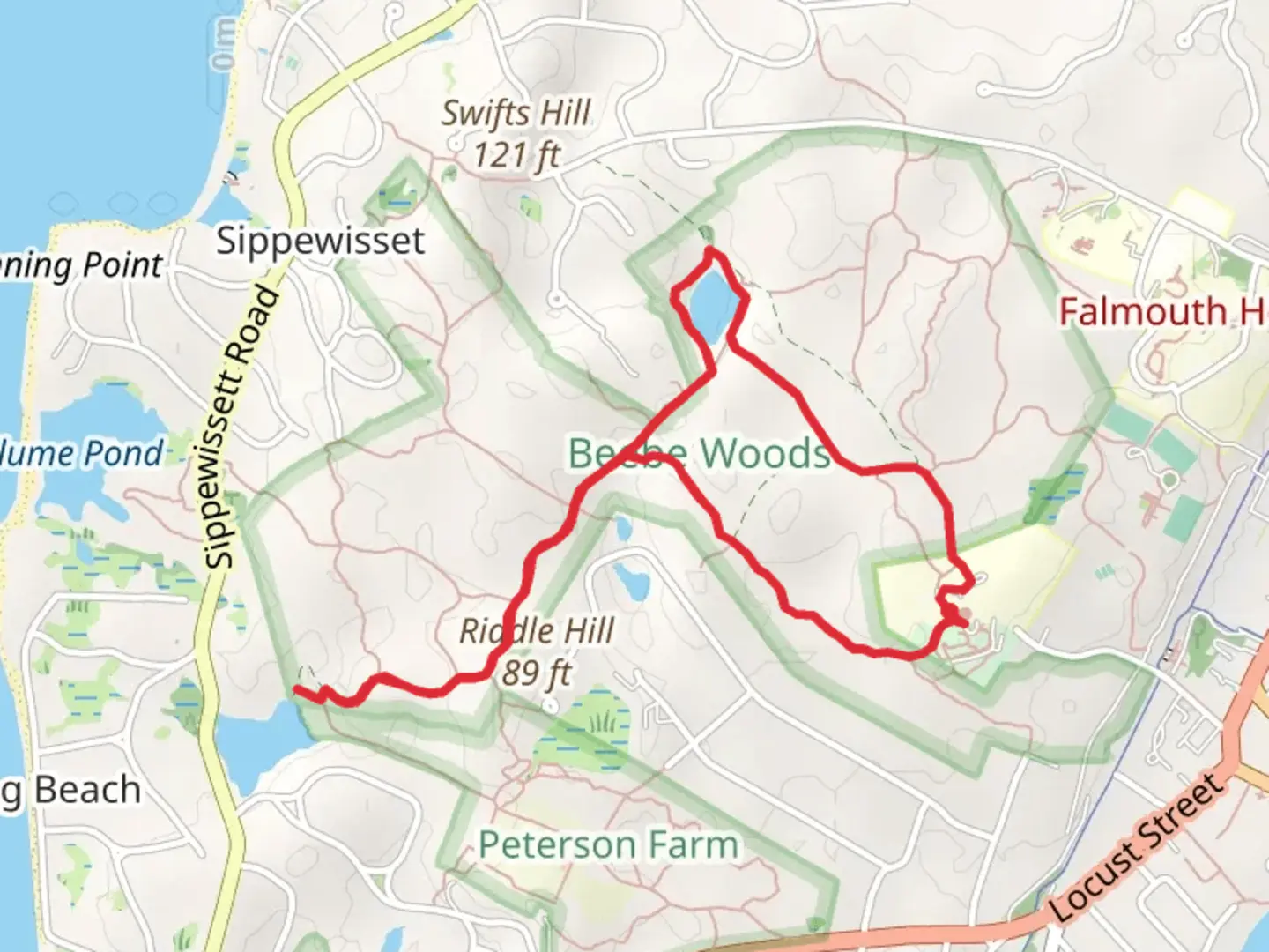 An image depicting the trail Miles Pond and Punch Bowl Loop Trail and its surrounding area.