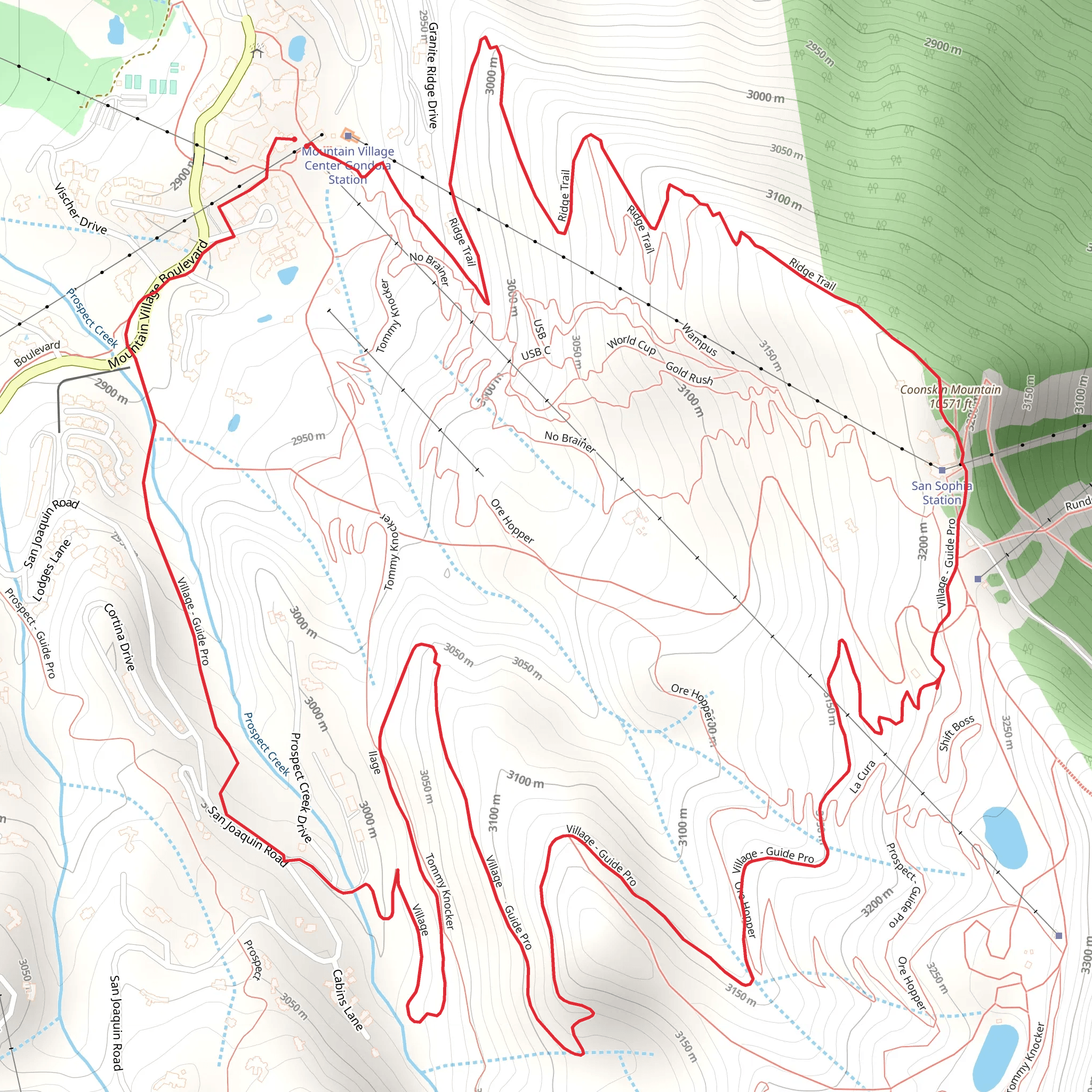 Coorskin Mountain via Ridge Trail and Village Loop mobile static map