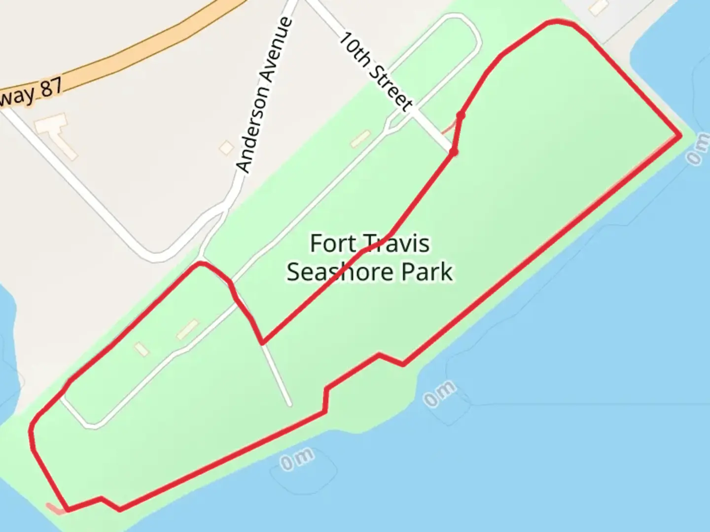 An image depicting the trail Fort Travis Seashore Park Loop and its surrounding area.