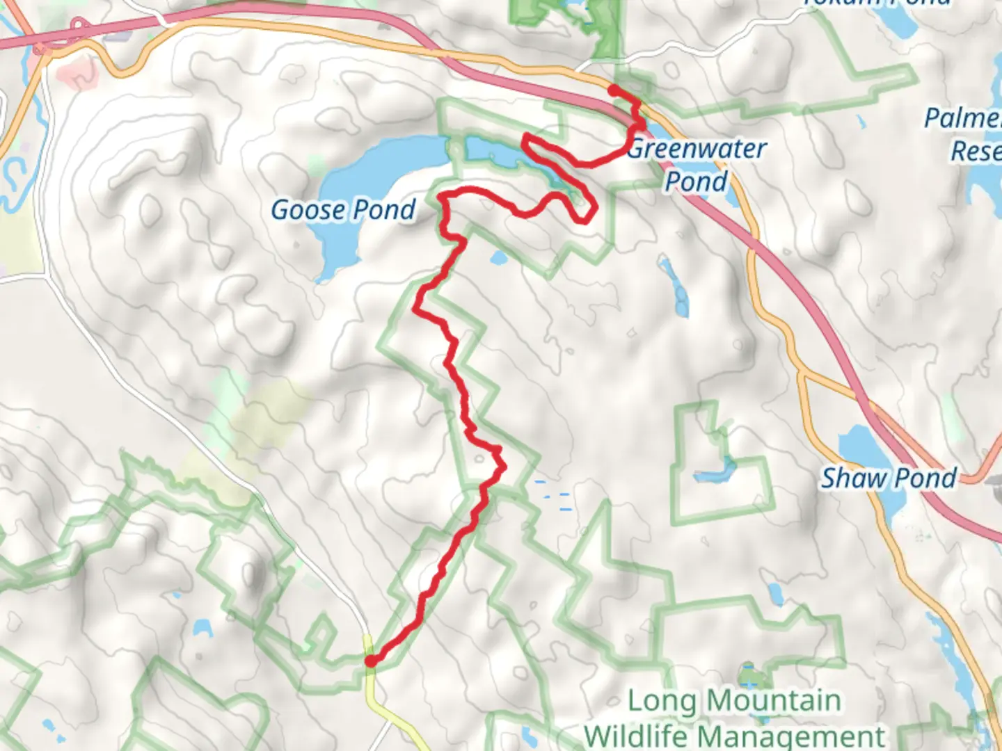 An image depicting the trail Goose Pond and Baldy Mountain and its surrounding area.