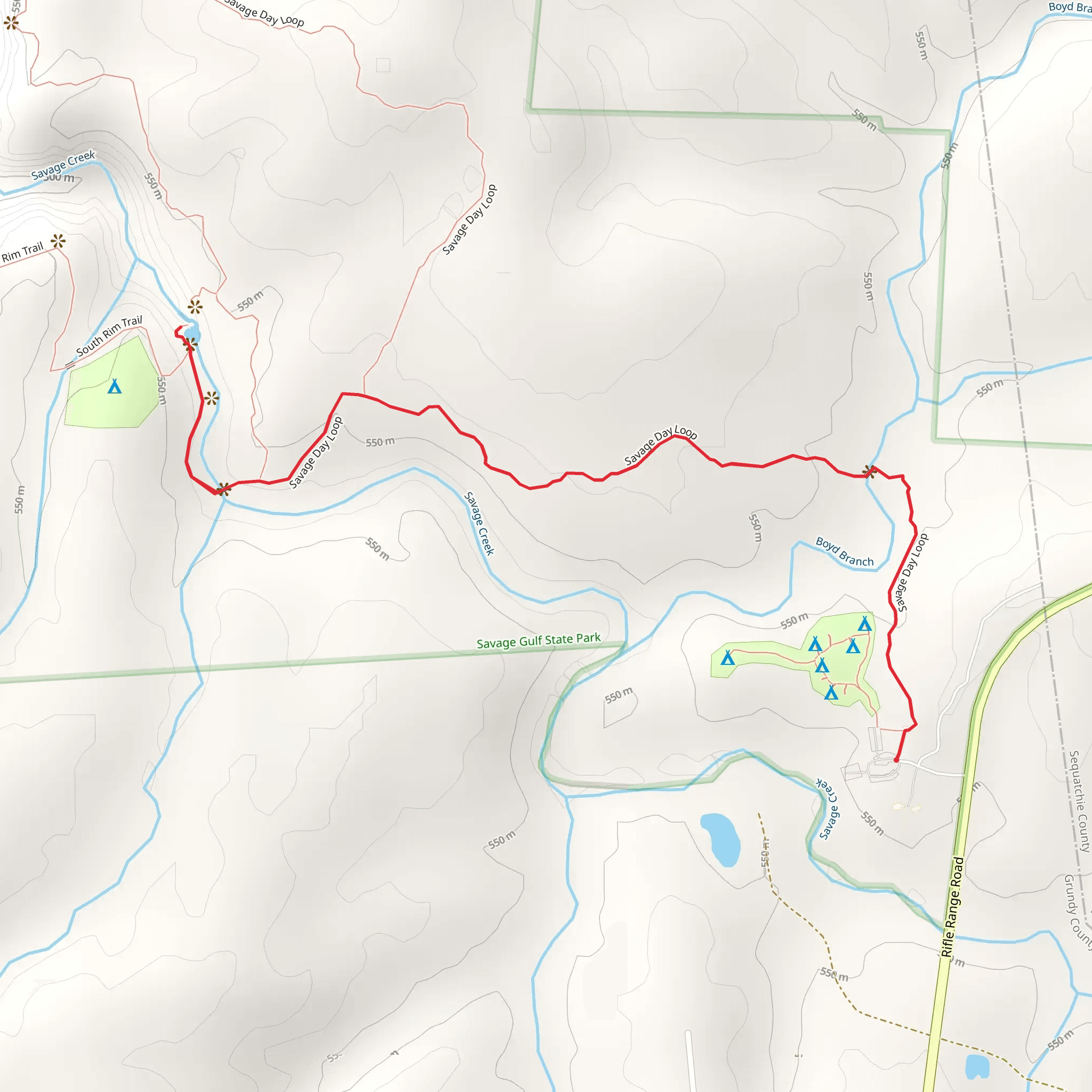 Savage Creek and Savage Falls Campground mobile static map