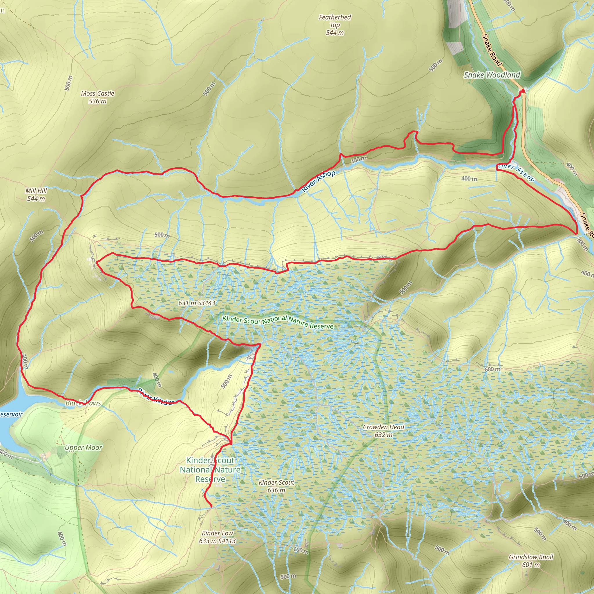 Kinder Reservoir, Kinder Scout via Snake Path mobile static map