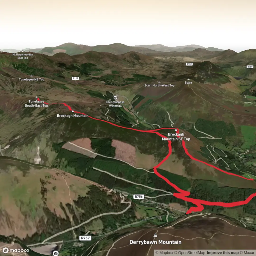An image depicting the trail Glendalough Brockagh return and its surrounding area.