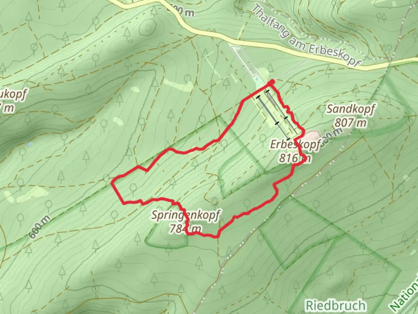 An image depicting the trail Springenkopf via Traumschleife Gipfelrauschen and its surrounding area.