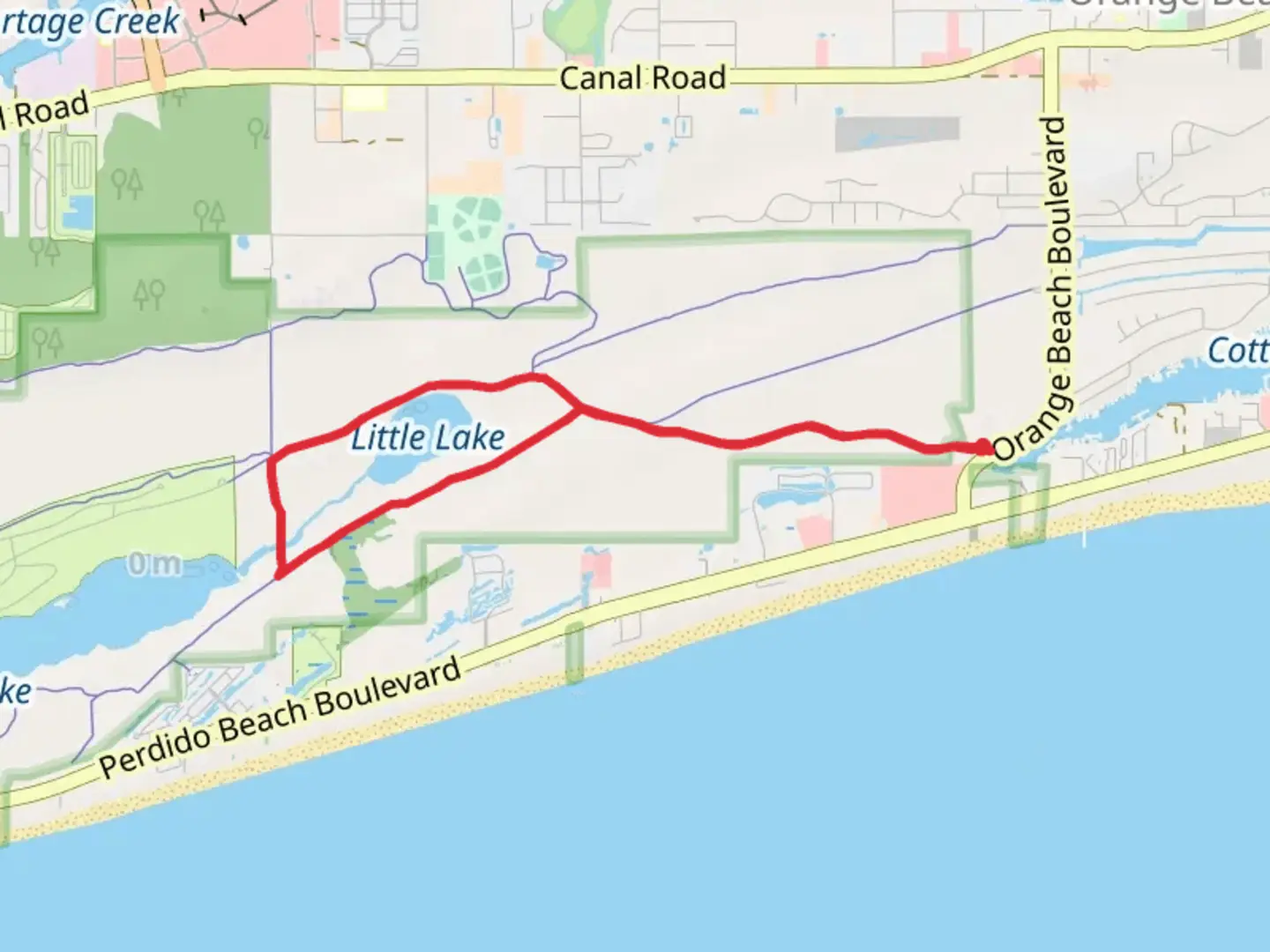 An image depicting the trail Cotton Bayou Trail, Rosemary Dunes Trail and Catman Trail Loop and its surrounding area.