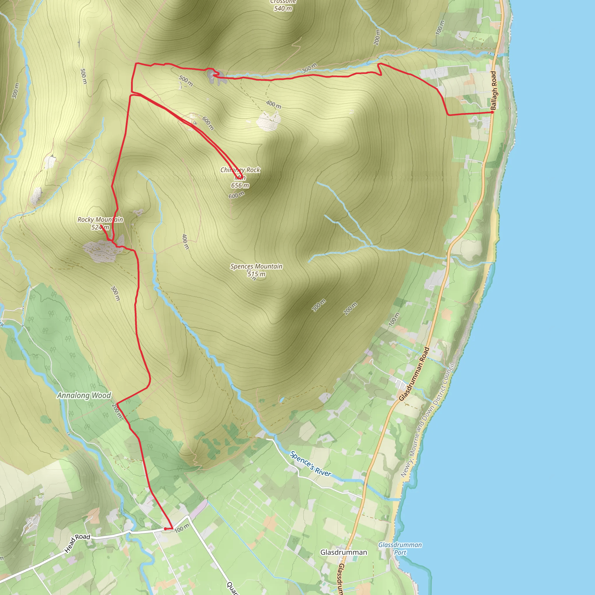 Rocky Mountain to Chimney Rock via Mourne Wall Challenge mobile static map