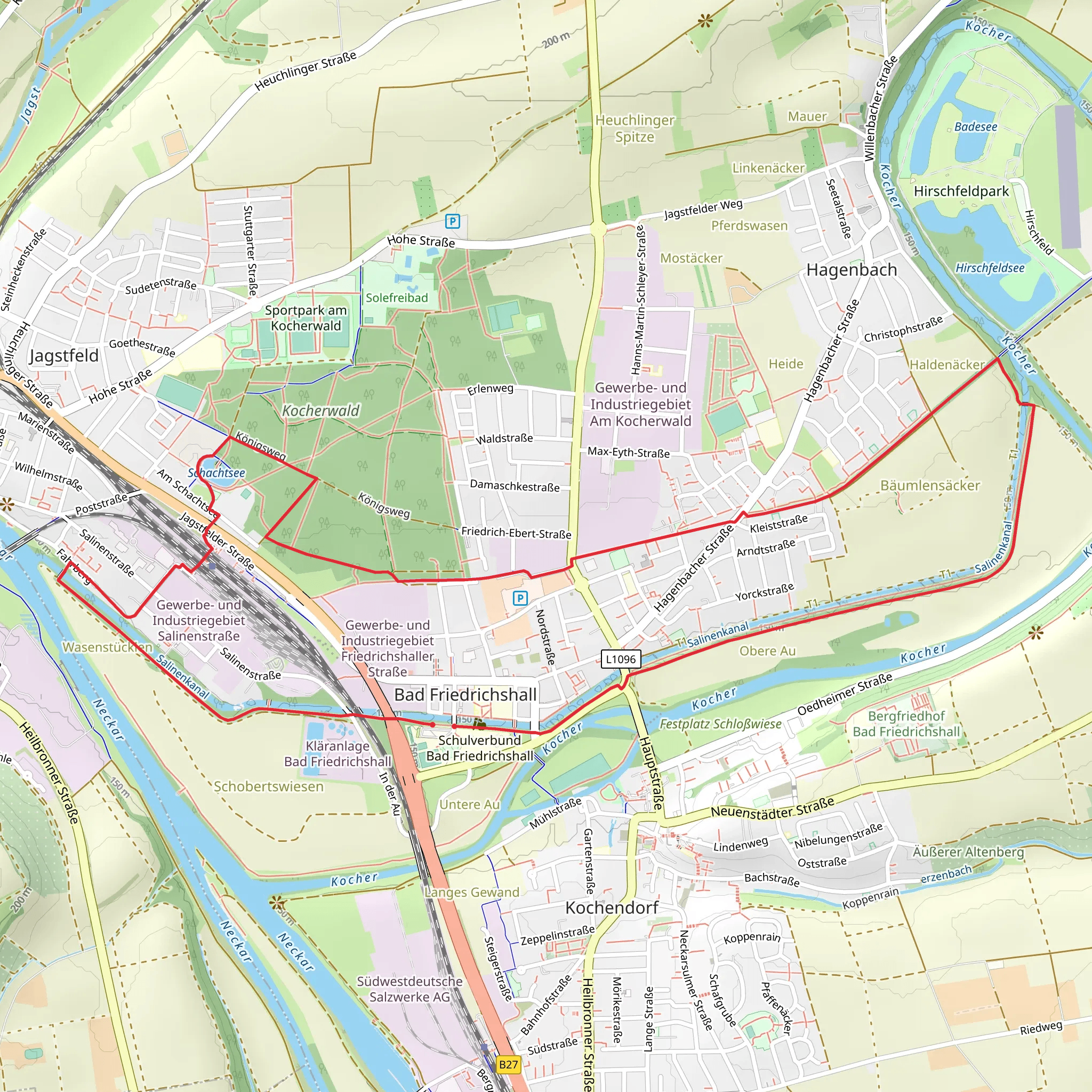 Salinenkanal and Schachtsee via Blauer Punkt mobile static map