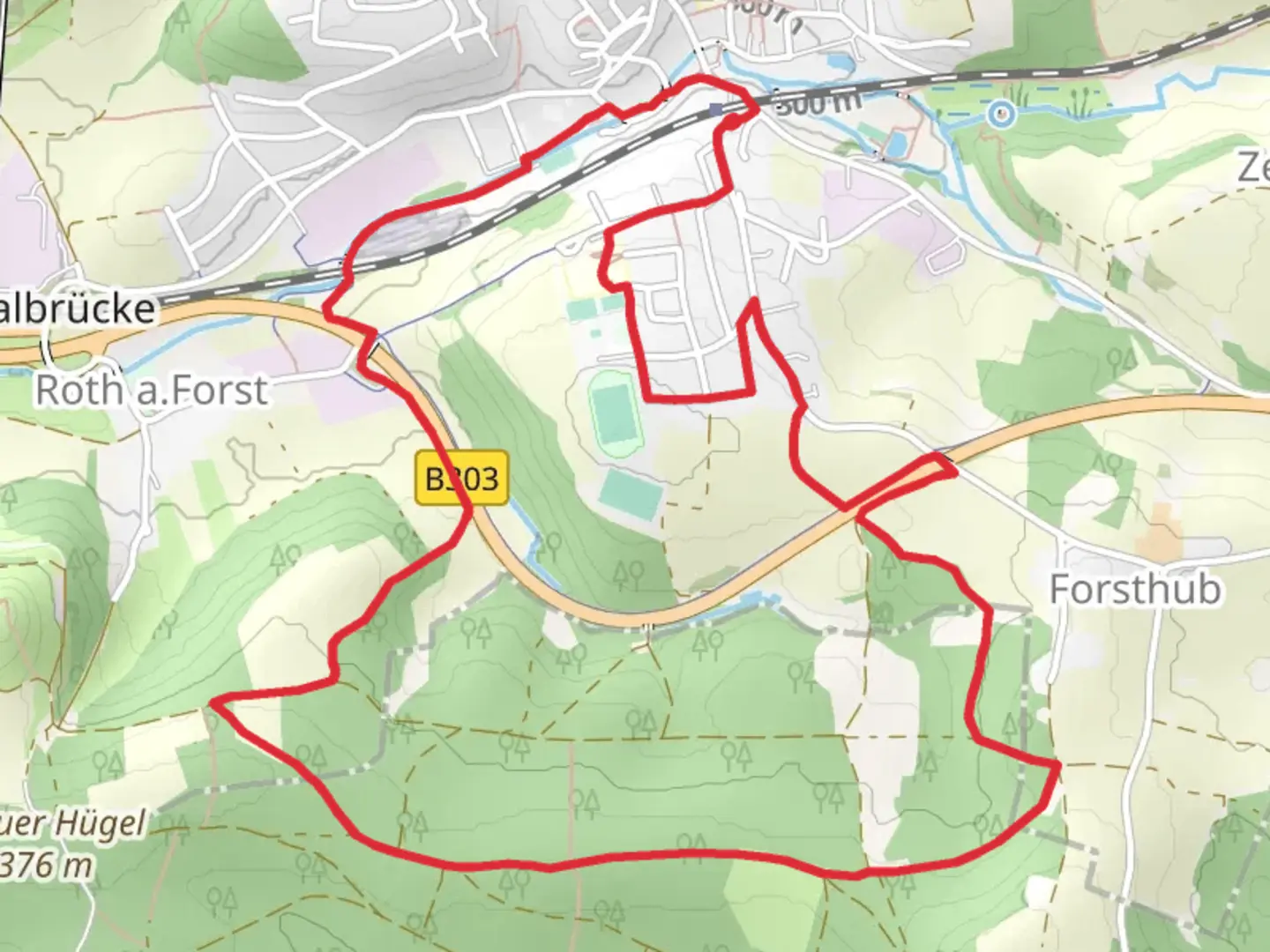 An image depicting the trail Rundweg Grub G1 and its surrounding area.