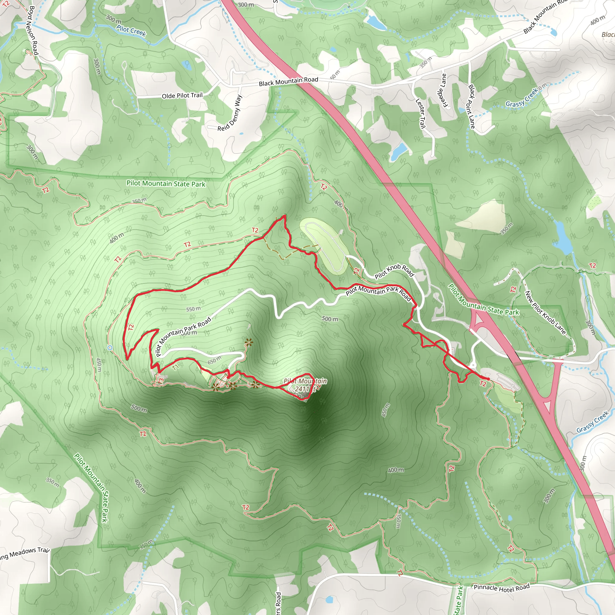 Pilot Mountain via Grindstone Trail mobile static map