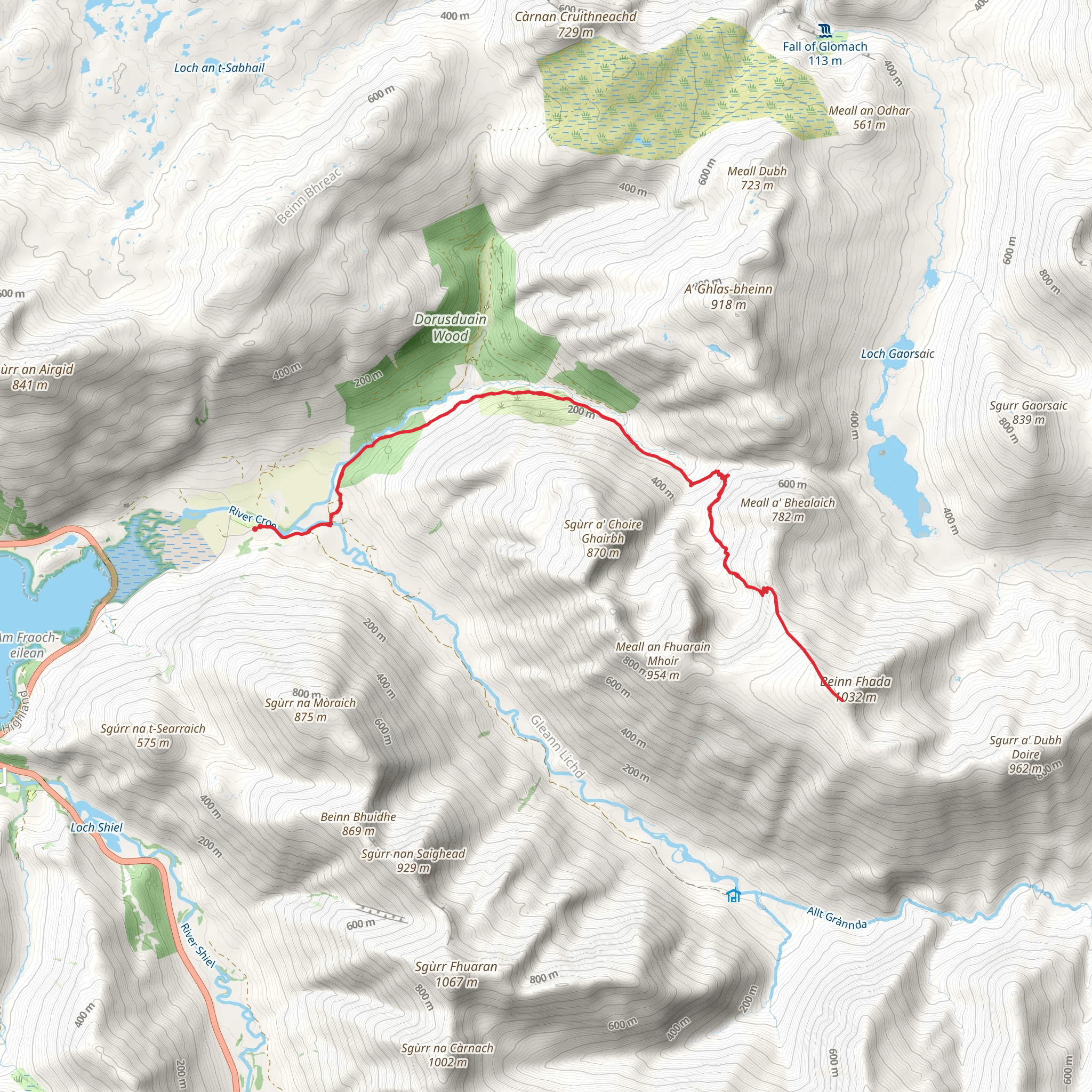 Beinn Fhada via Gleann Choinneachain mobile static map