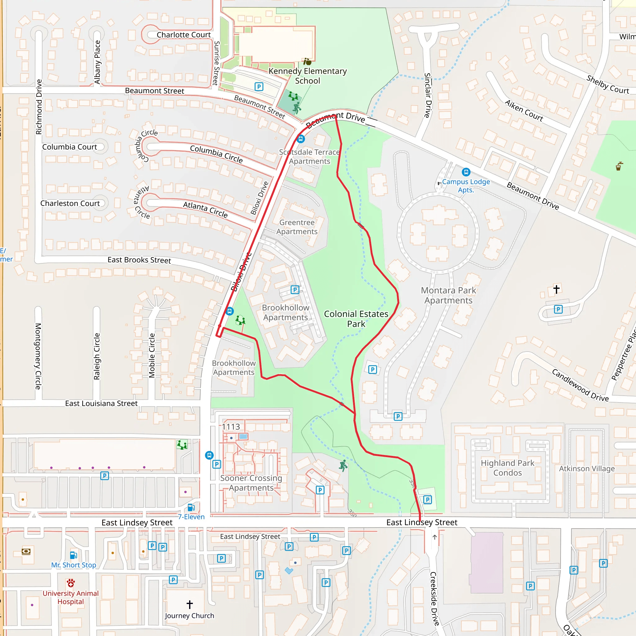 Colonial Estates Park Loop mobile static map