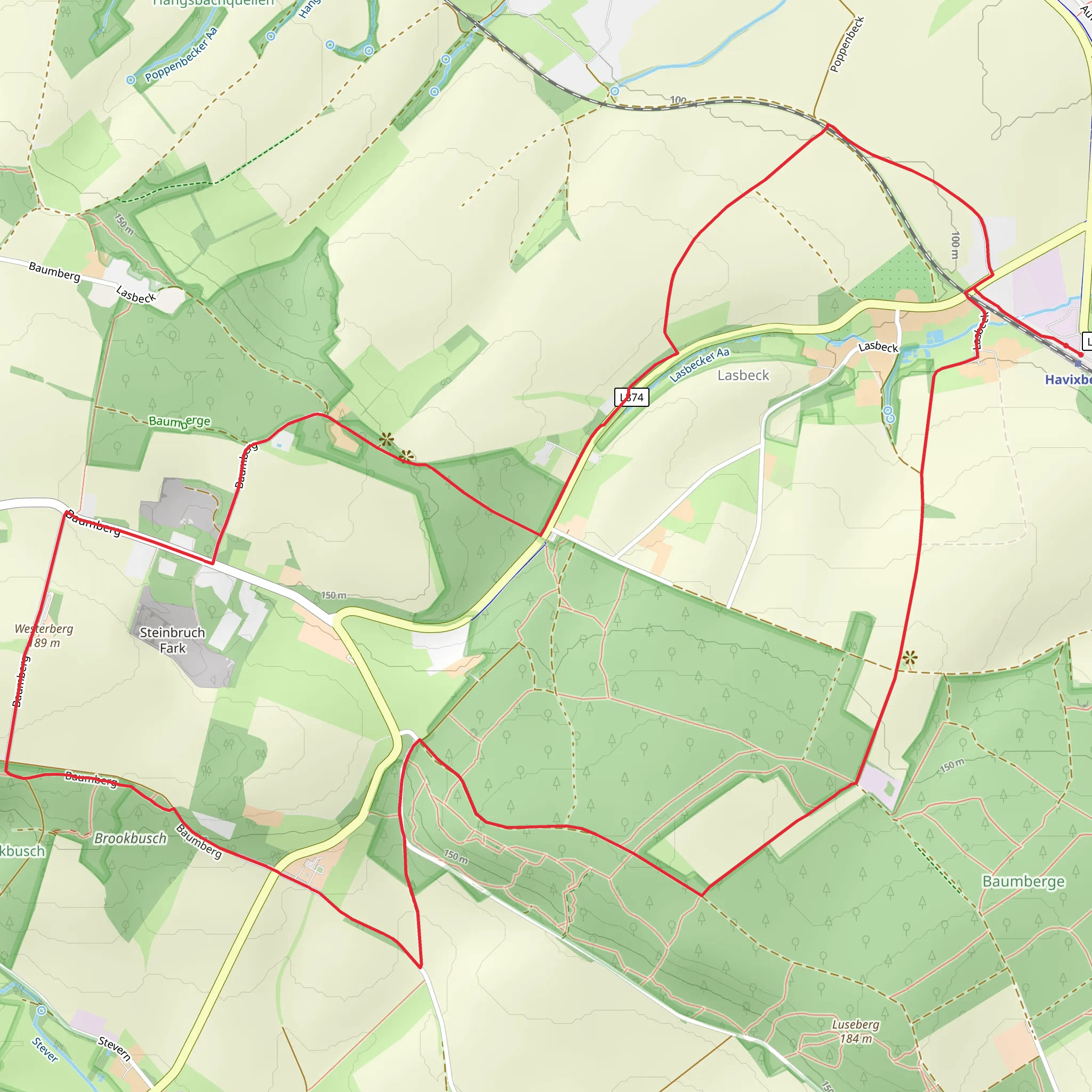 Longinusturm Rundweg and Baumberger Ludgerusweg mobile static map