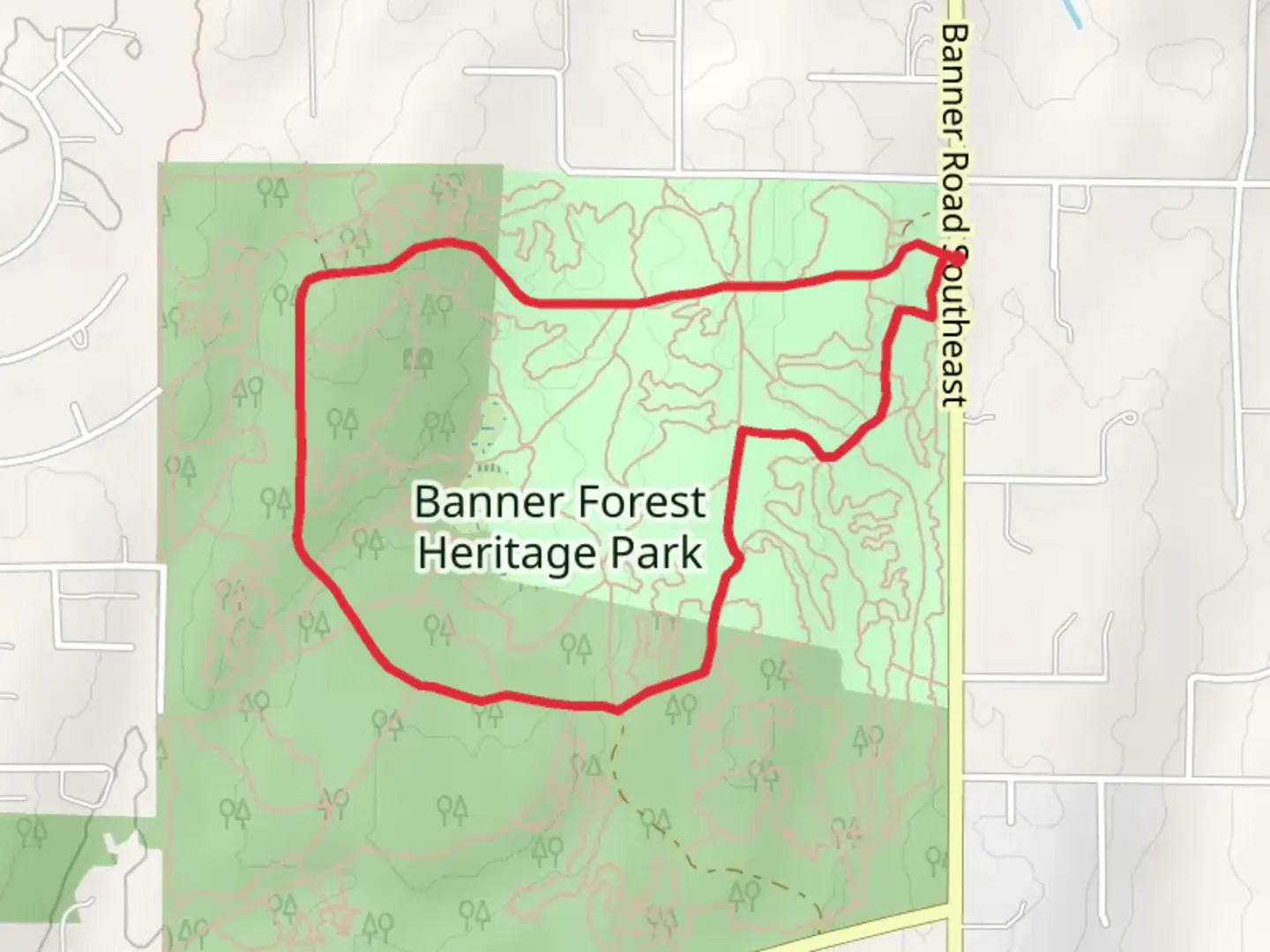 An image depicting the trail Banner Slough Loop - Banner Forest Heritage Park and its surrounding area.