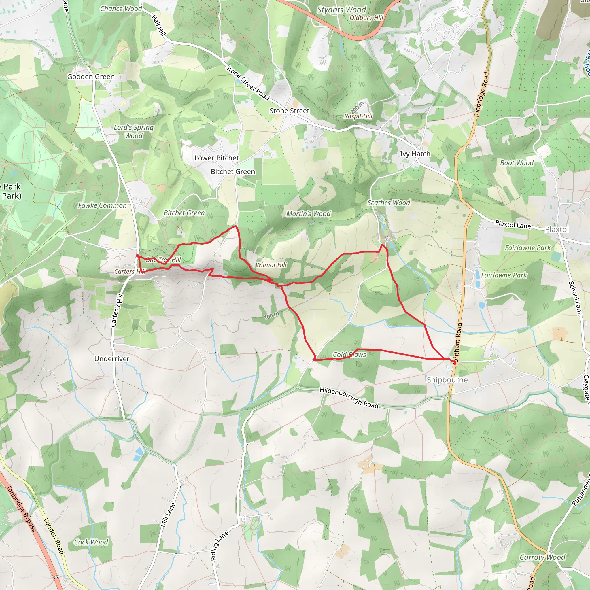 One Tree Hill, Cold Blows and Rooks Hill Walk mobile static map