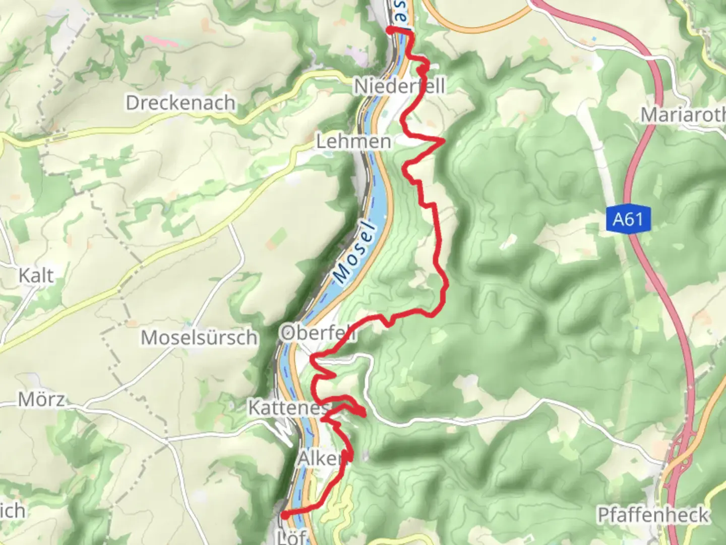 An image depicting the trail Löf to Kobern Gondorf Walk and its surrounding area.