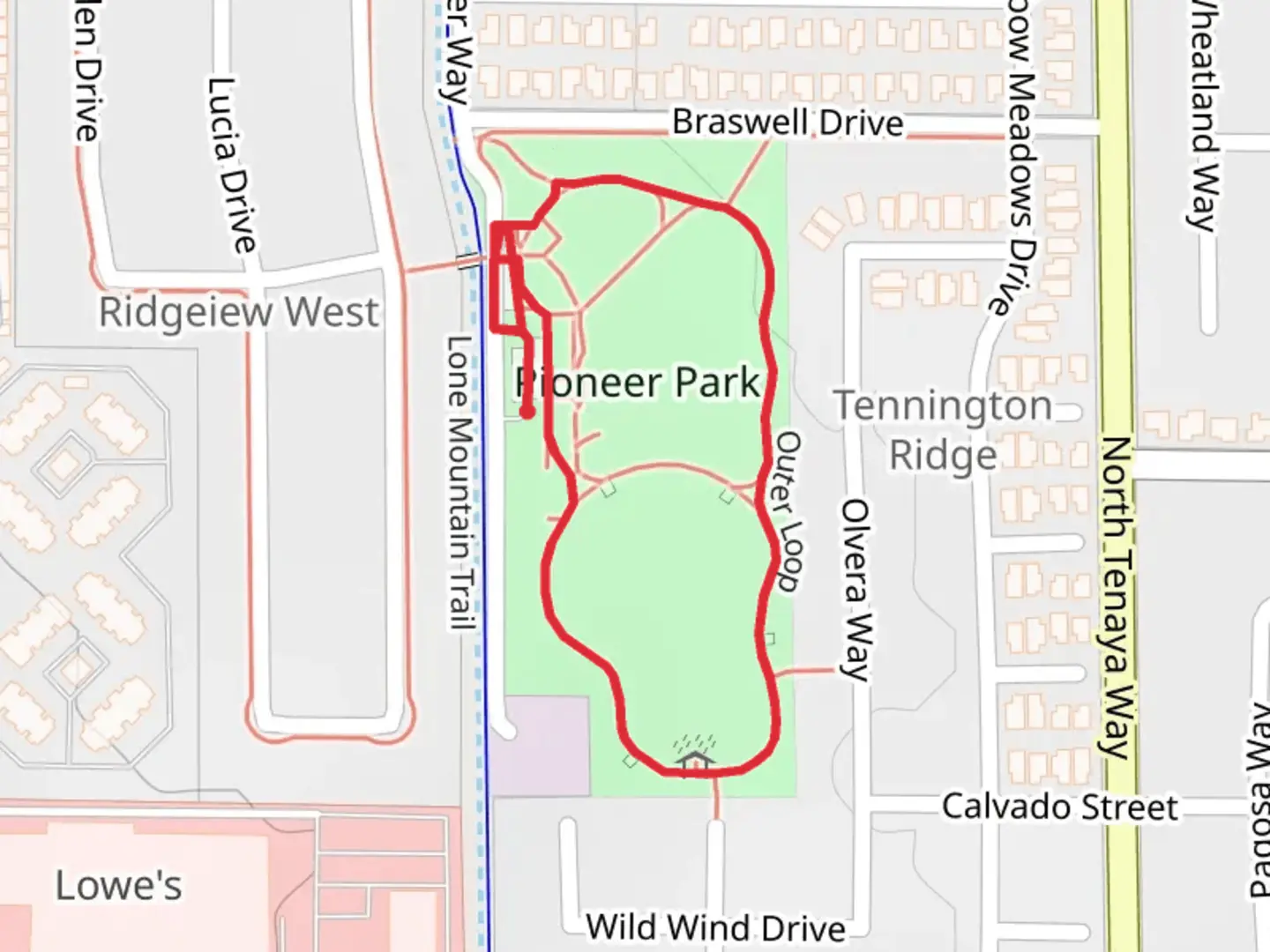 An image depicting the trail Pioneer Park Loop and its surrounding area.