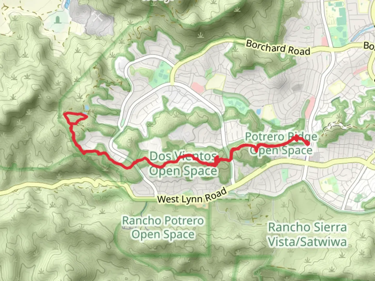 An image depicting the trail Potrero Ridge, Sumac Trail and Siera Vista Trail Walk and its surrounding area.