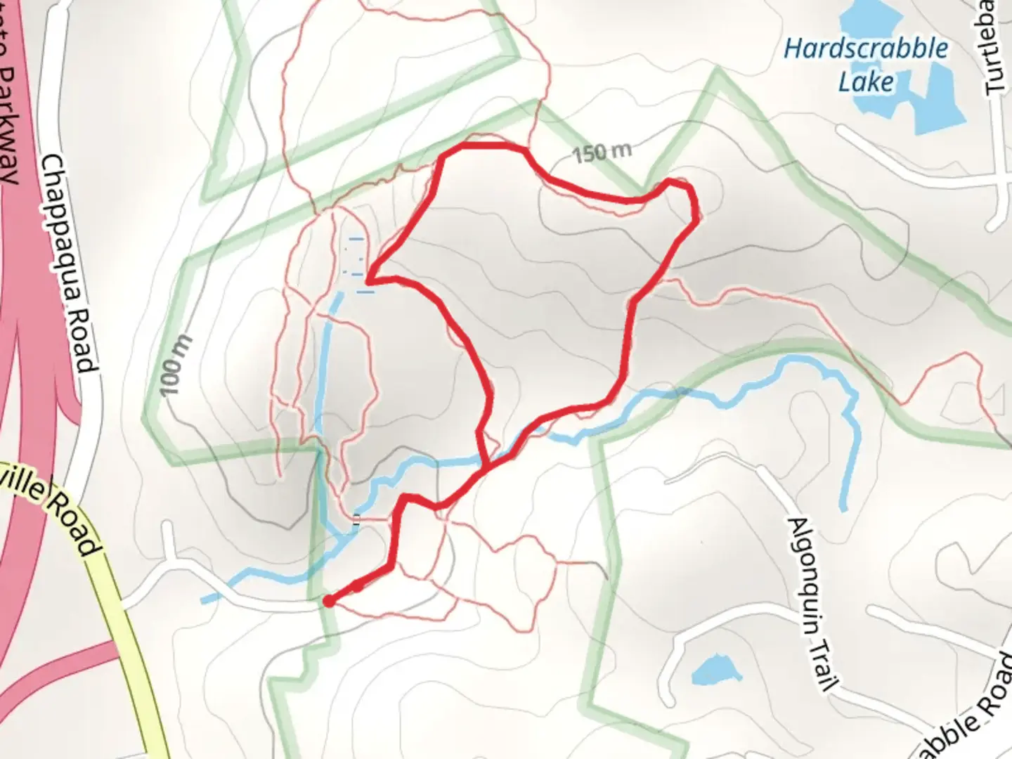 An image depicting the trail Hardscrabble Wilderness Area via Dogwood Lane and its surrounding area.