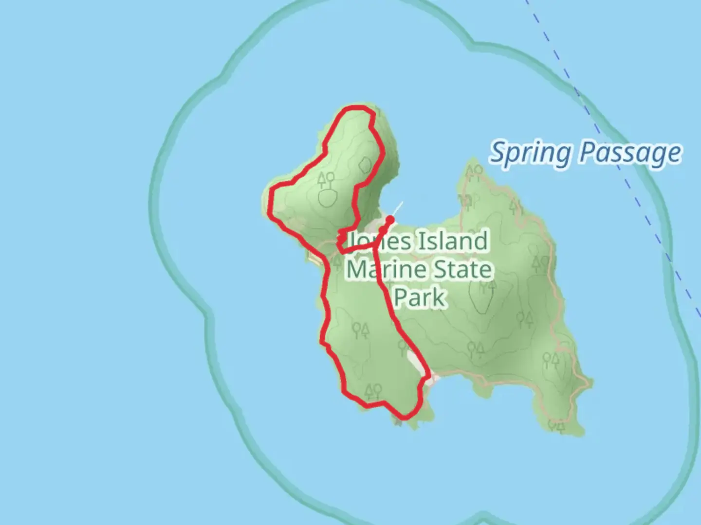 An image depicting the trail Jones Island North - South Camp Loop and its surrounding area.
