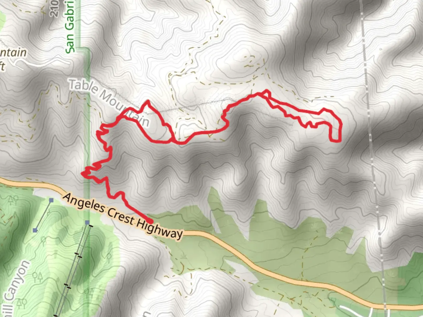 An image depicting the trail Angeles Crest Loop and its surrounding area.