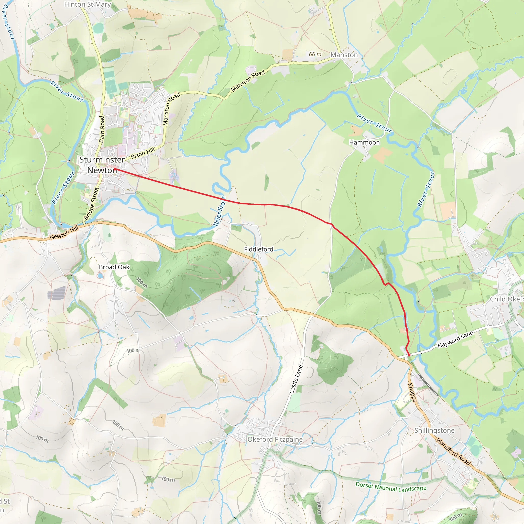 Tan-hill Copse via Stour Valley Way mobile static map