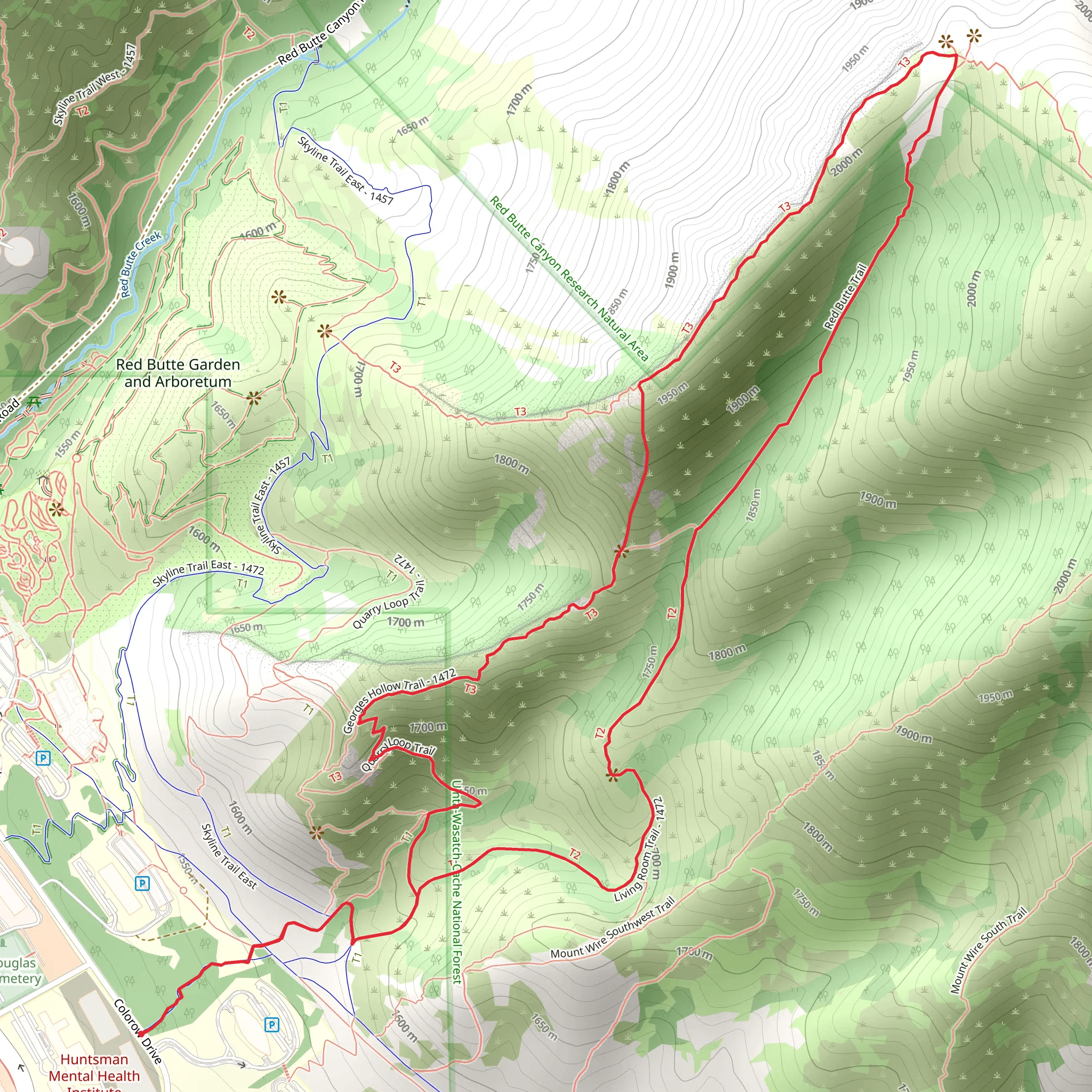 Living Room Trail and Georges Hollow Loop Trail mobile static map