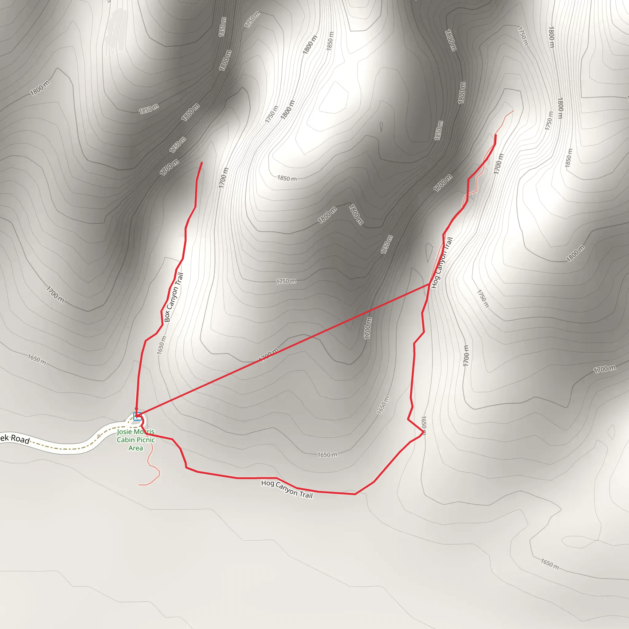 Box Canyon and Hog Canyon Trail mobile static map