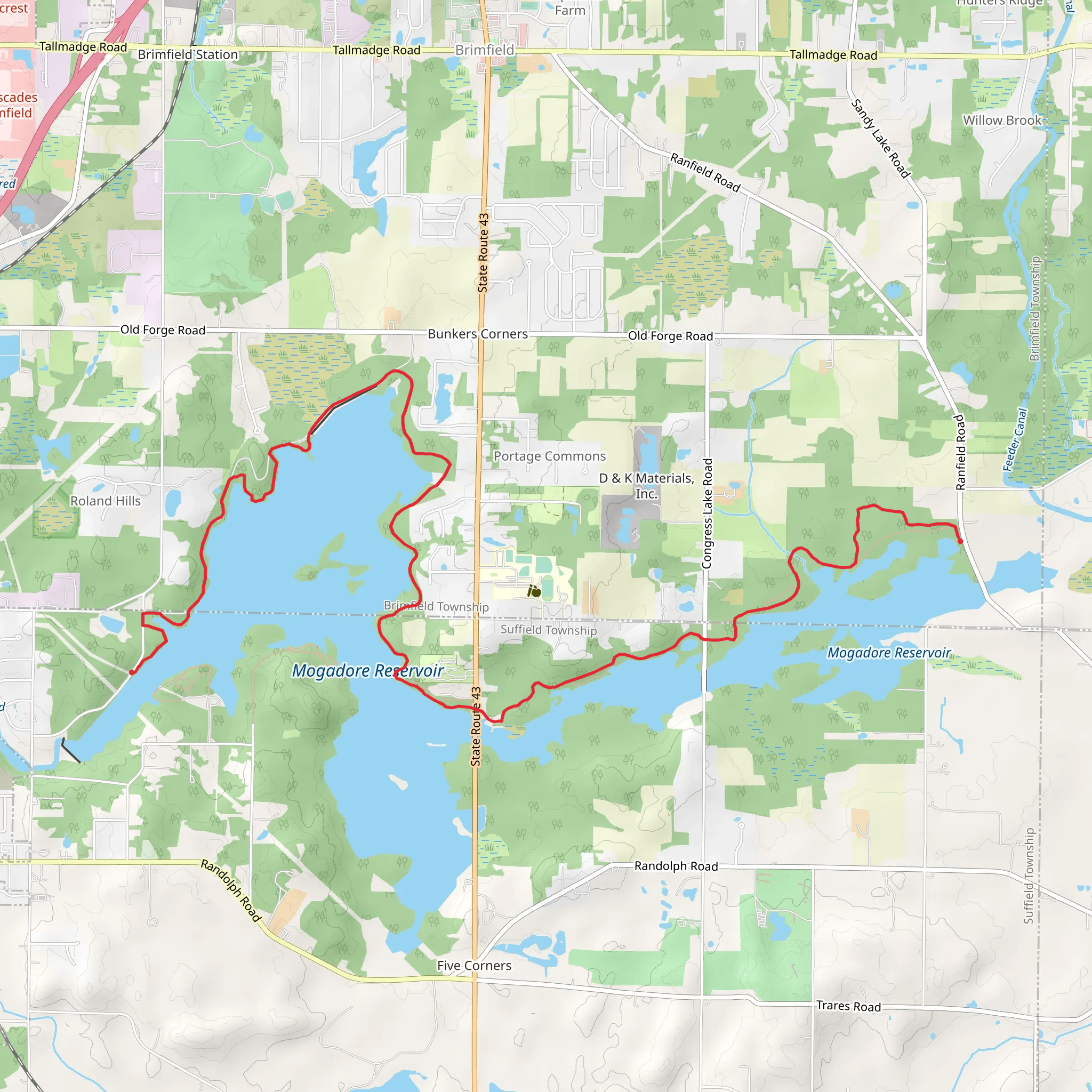 Mogadore Reservoir via Buckeye Trail mobile static map