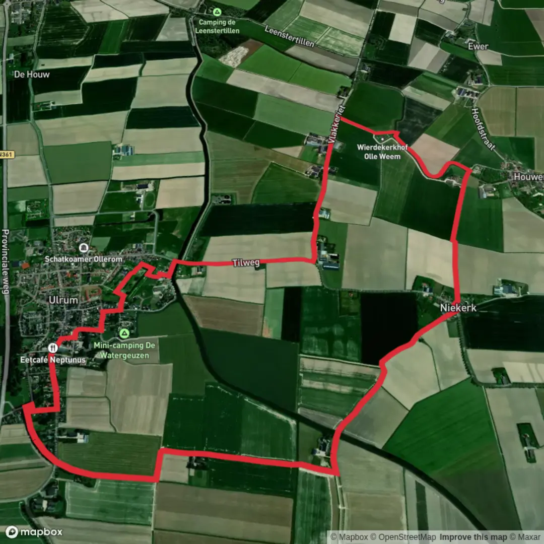 An image depicting the trail Niekerkerpad and Groningen Loop and its surrounding area.
