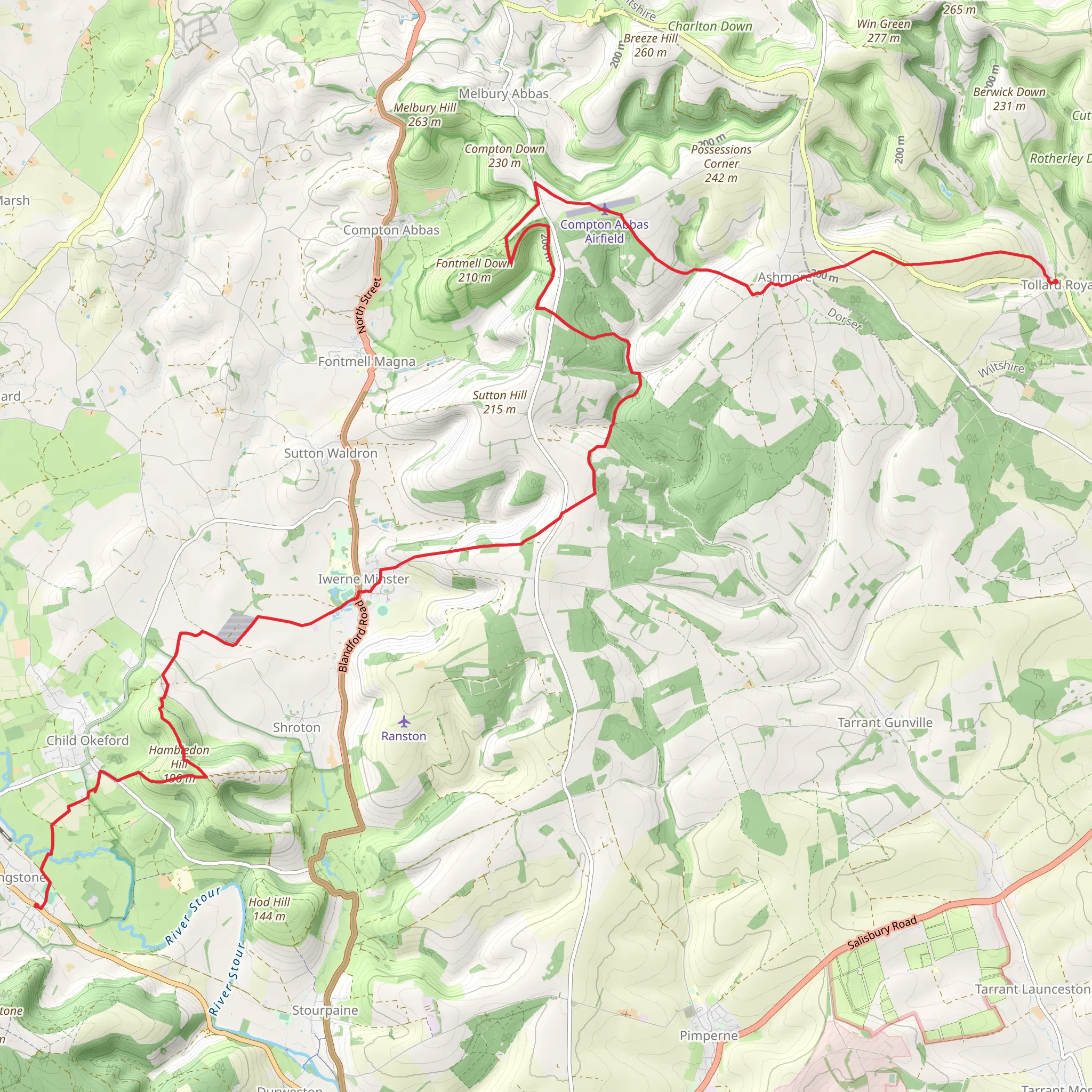 Shillinhstone to Tollard Royal via Hambledon Hill and Fontmell Wood mobile static map